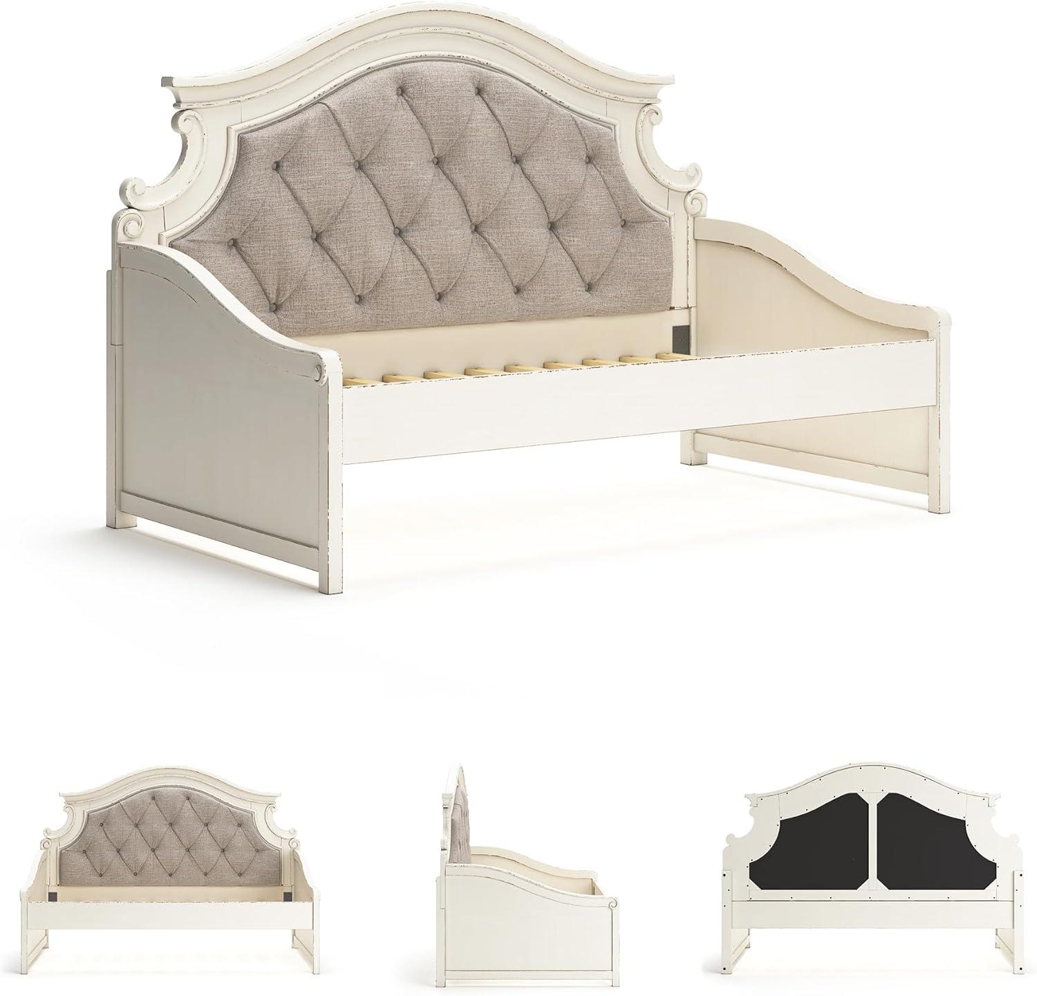 imageSignature Design by Ashley Realyn French Country Upholstered Tufted Day Bed Twin White ampamp Beige