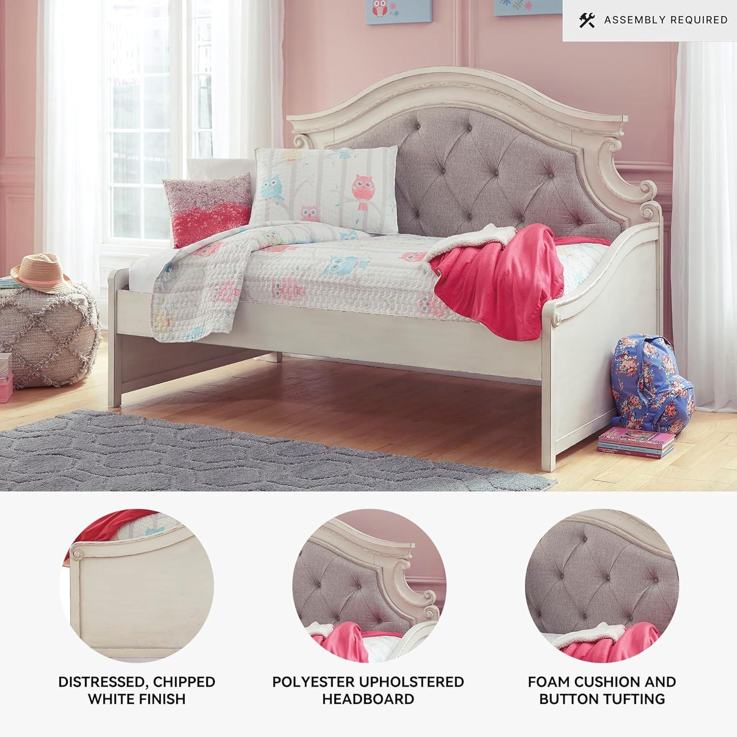 imageSignature Design by Ashley Realyn French Country Upholstered Tufted Day Bed Twin White ampamp Beige