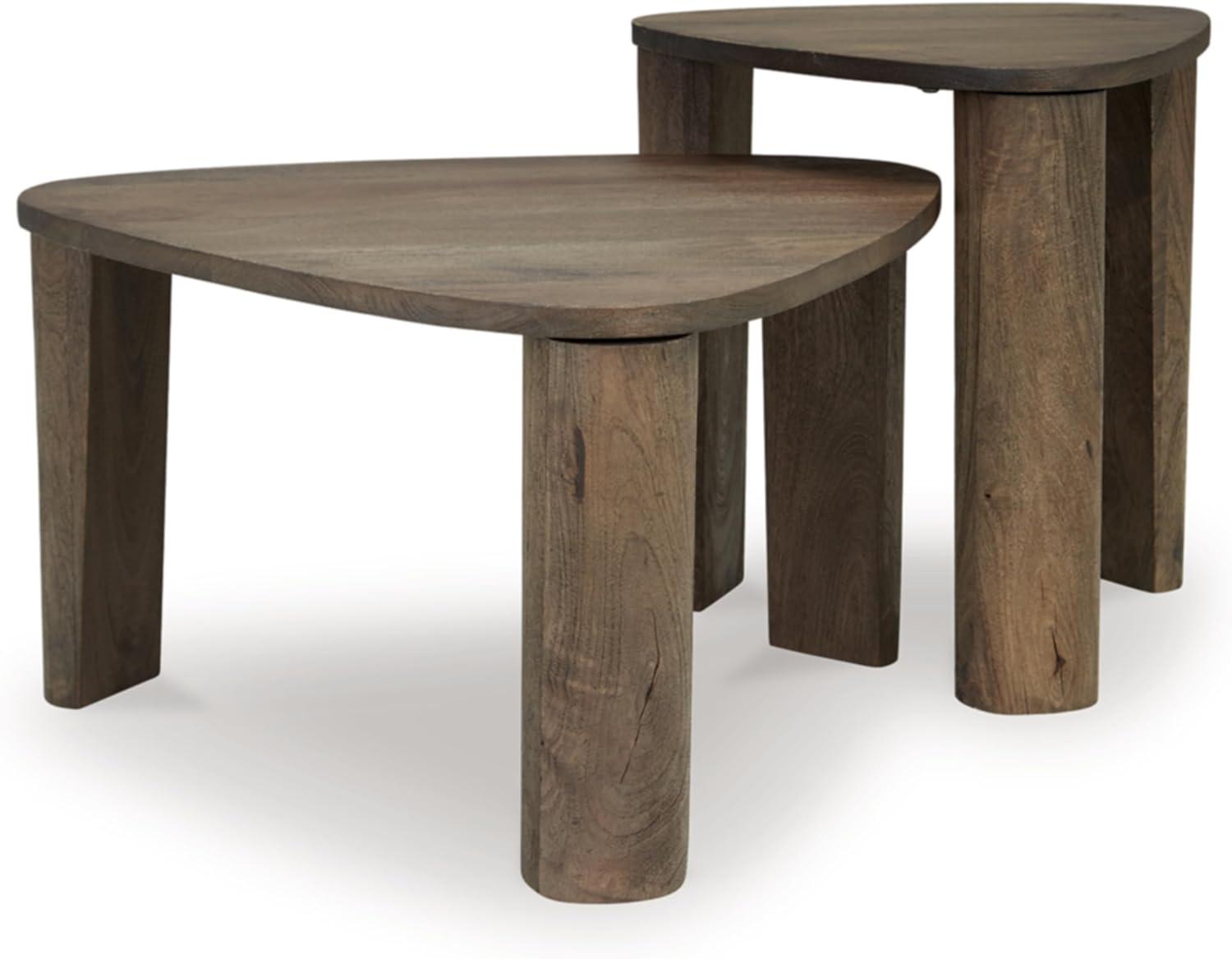 imageSignature Design by Ashley Reidport Farmhouse Nesting Accent Coffee Table with Tapered Legs Set of 2 Dark Brown