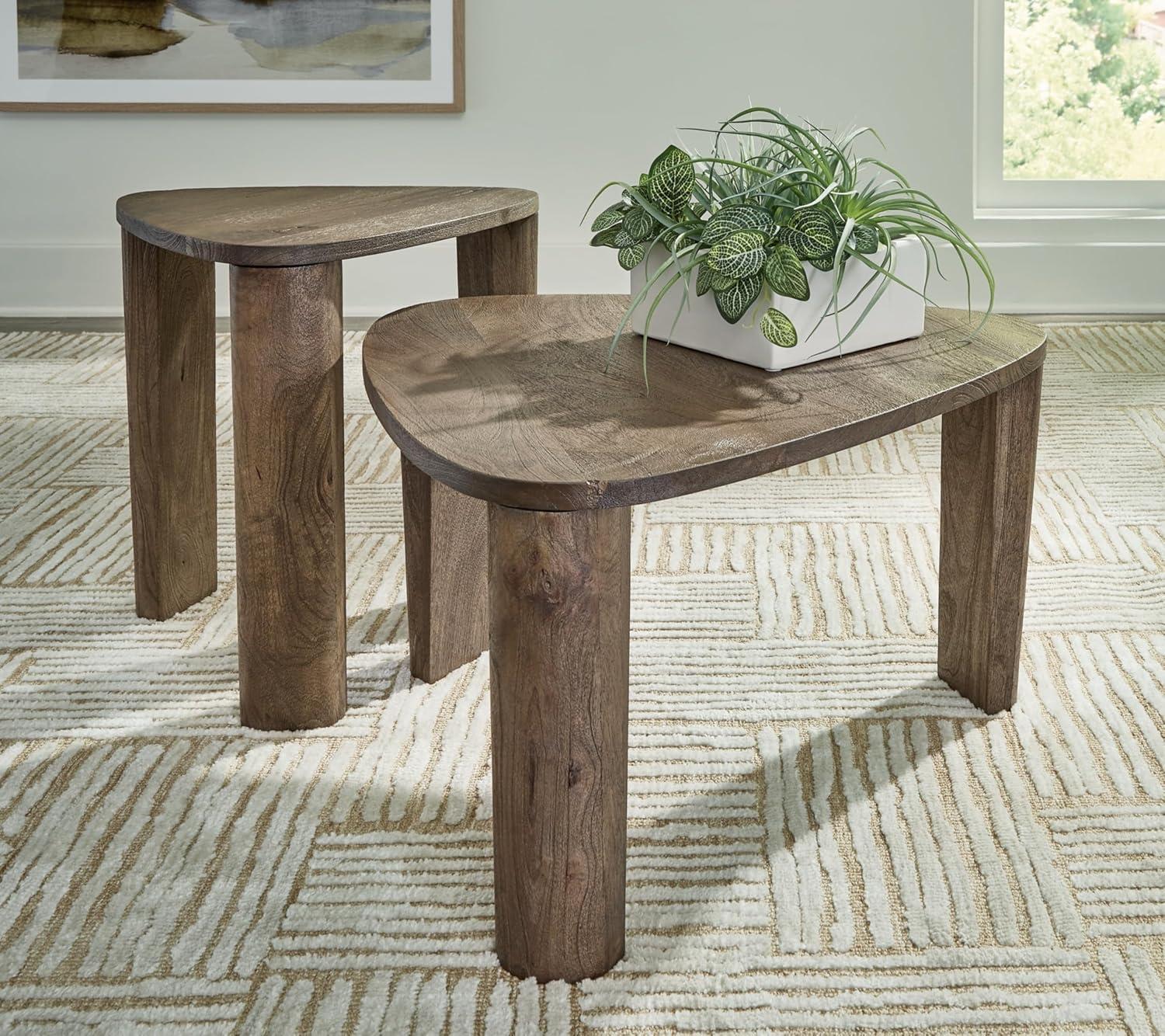 imageSignature Design by Ashley Reidport Farmhouse Nesting Accent Coffee Table with Tapered Legs Set of 2 Dark Brown