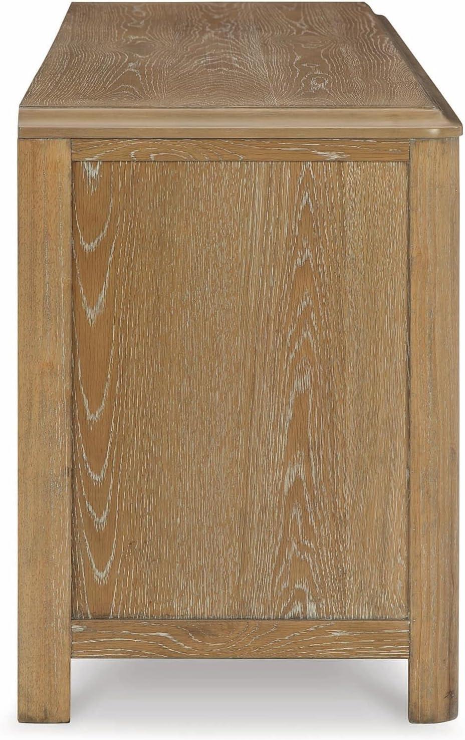 imageSignature Design by Ashley Rencott Contemporary 2Drawer 80quot TV Stand for TVs up to 91quot with Adjustable Shelves Cabinets Cord Openings Light Brown