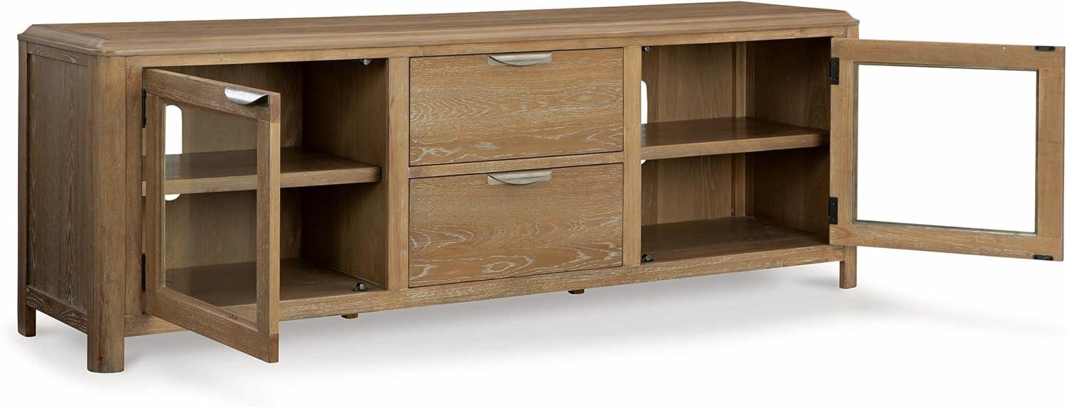 imageSignature Design by Ashley Rencott Contemporary 2Drawer 80quot TV Stand for TVs up to 91quot with Adjustable Shelves Cabinets Cord Openings Light Brown