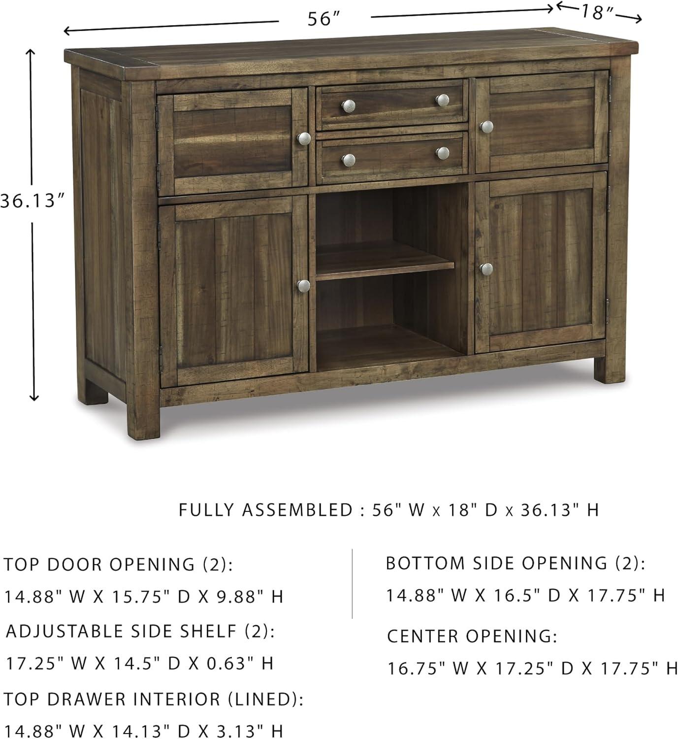 imageSignature Design by Ashley Robbinsdale Casual 4Door Dining Server with Adjustable Shelves and FeltLined Drawers WhiteBrown