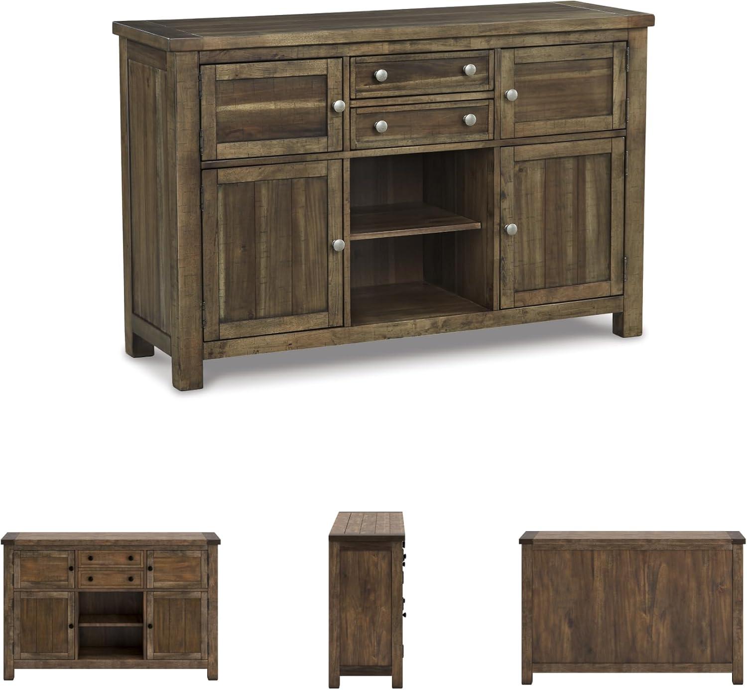 imageSignature Design by Ashley Robbinsdale Casual 4Door Dining Server with Adjustable Shelves and FeltLined Drawers WhiteBrown