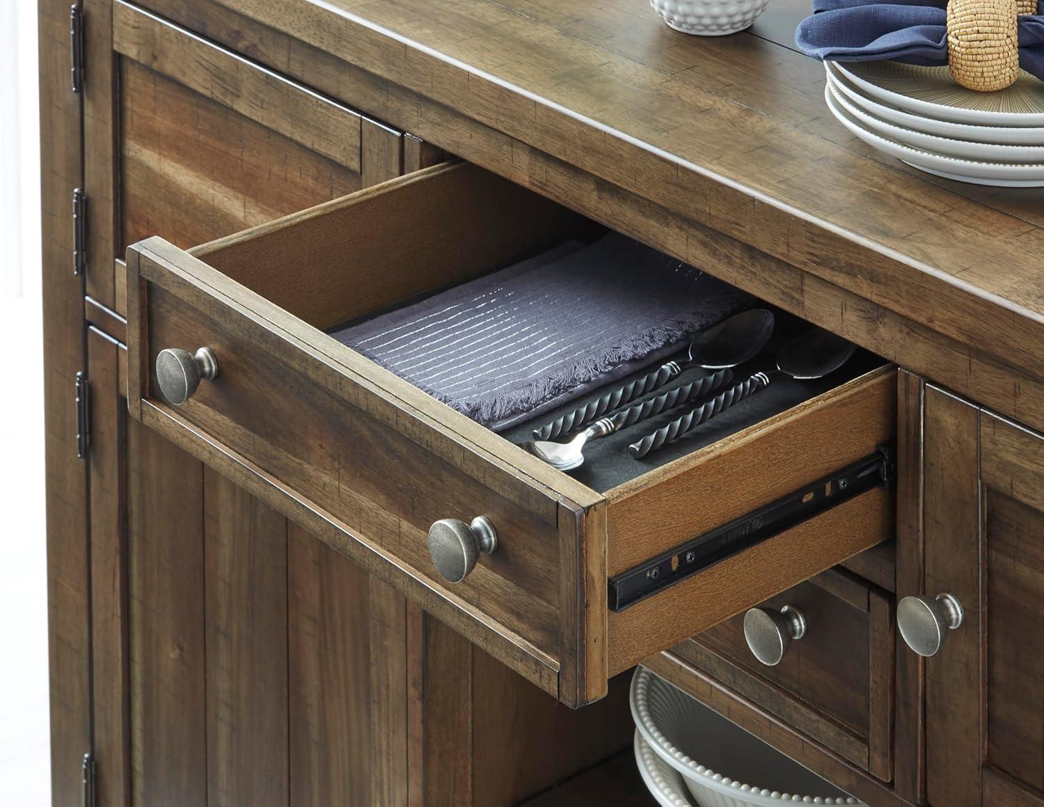 imageSignature Design by Ashley Robbinsdale Casual 4Door Dining Server with Adjustable Shelves and FeltLined Drawers WhiteBrown