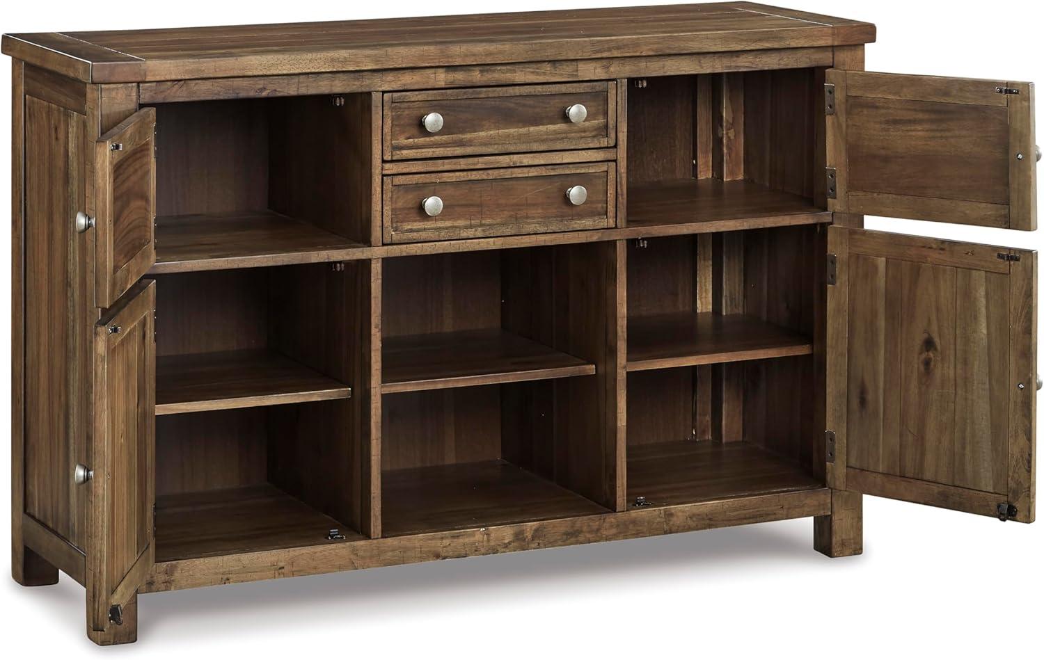 imageSignature Design by Ashley Robbinsdale Casual 4Door Dining Server with Adjustable Shelves and FeltLined Drawers WhiteBrown