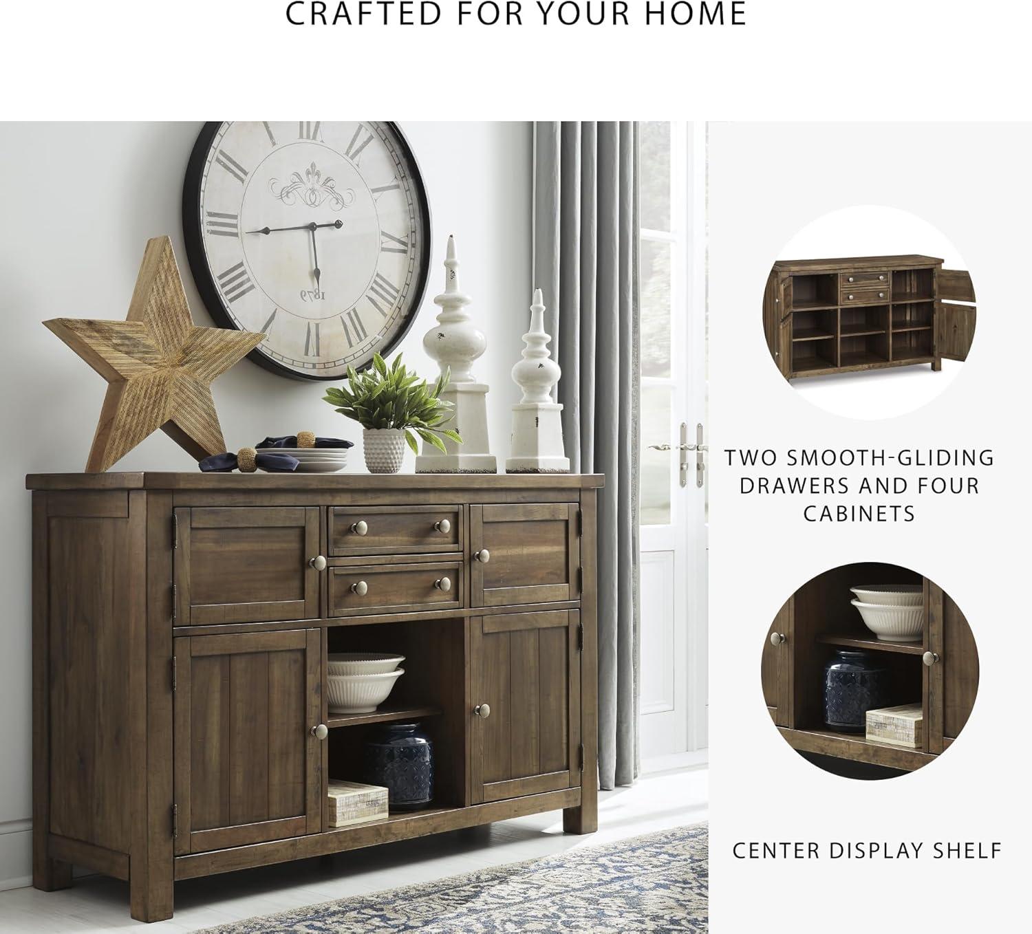 imageSignature Design by Ashley Robbinsdale Casual 4Door Dining Server with Adjustable Shelves and FeltLined Drawers WhiteBrown