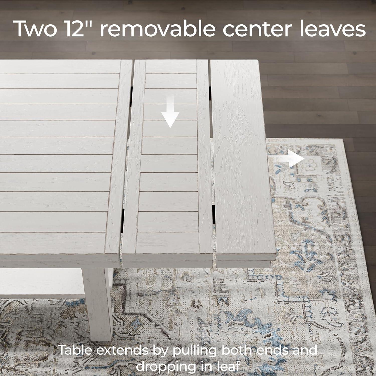 imageSignature Design by Ashley Robbinsdale Farmhouse Distressed Counter Height Dining Extension Table with Trestle Base Planked Effect and 2 Removable End Leaves WhiteWhite