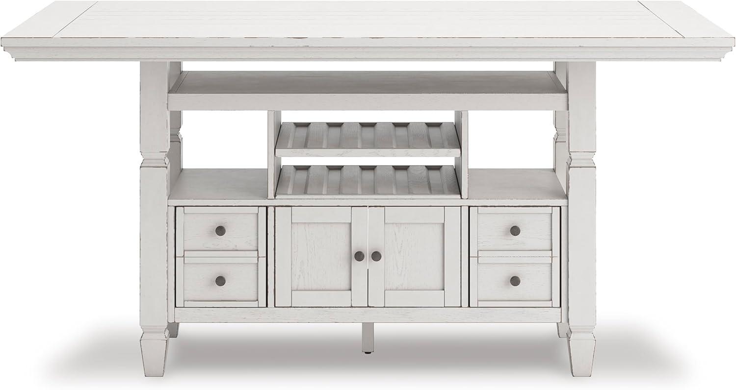 imageSignature Design by Ashley Robbinsdale Farmhouse Distressed Counter Height Dining Extension Table with Trestle Base Planked Effect and 2 Removable End Leaves WhiteAntique White