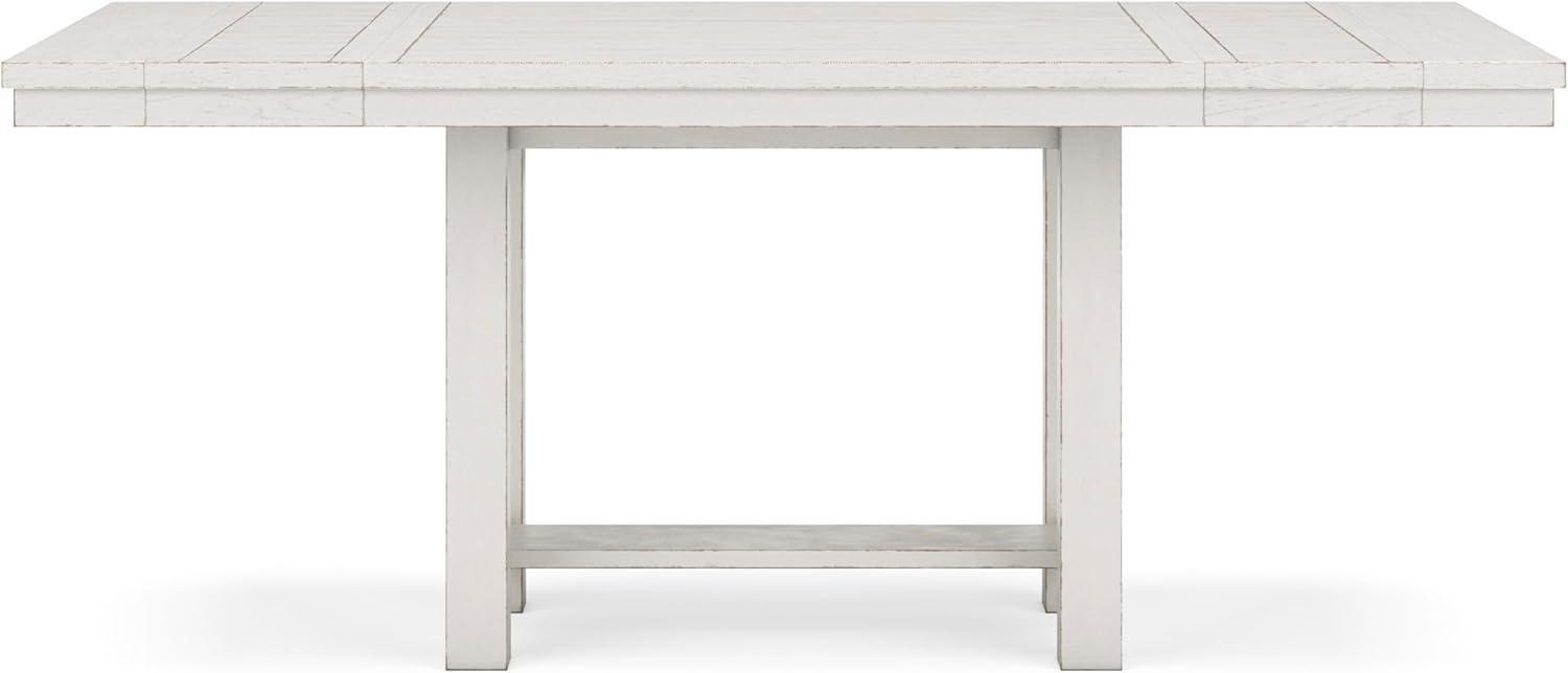 imageSignature Design by Ashley Robbinsdale Farmhouse Distressed Counter Height Dining Extension Table with Trestle Base Planked Effect and 2 Removable End Leaves WhiteWhite