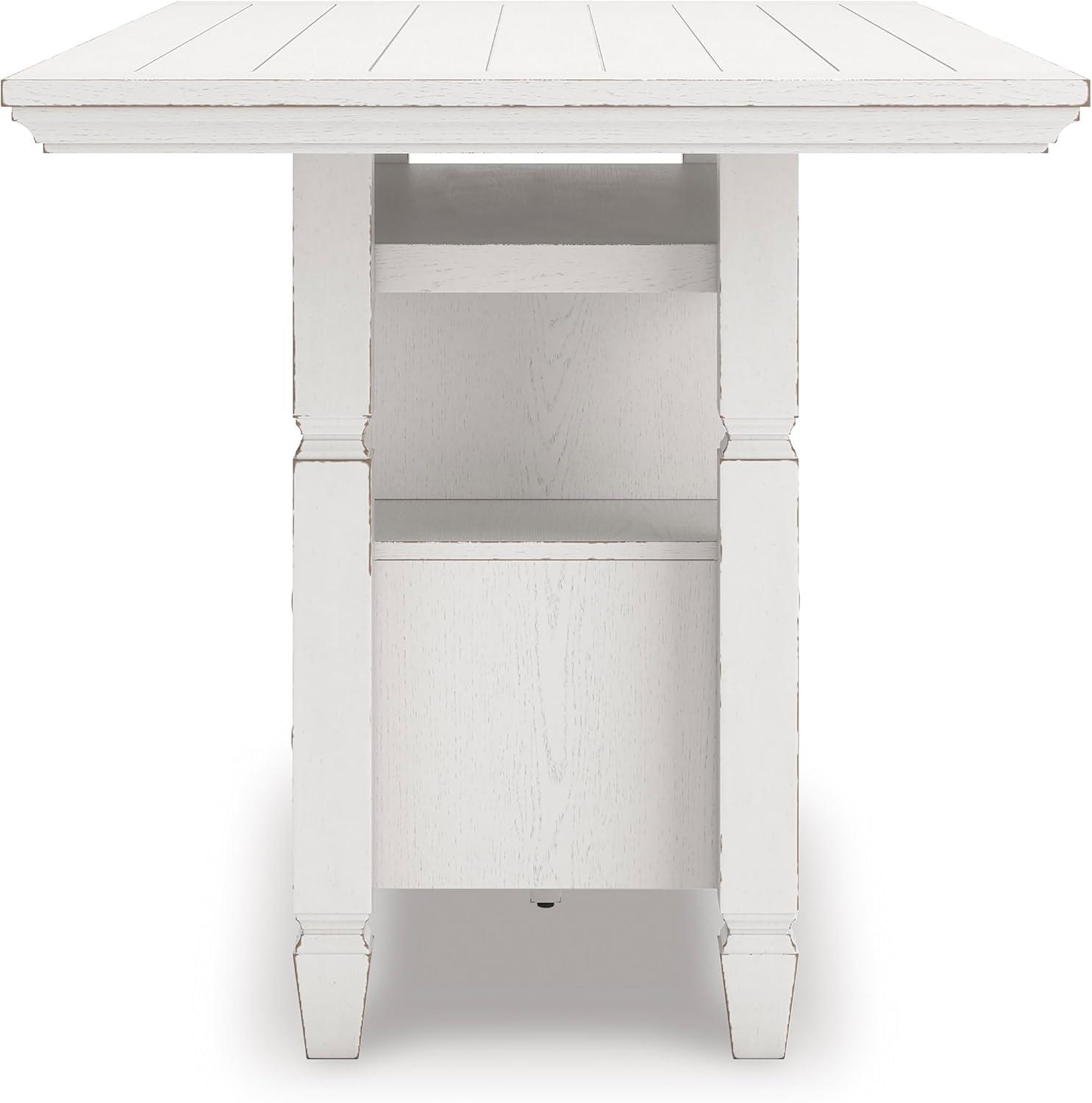 imageSignature Design by Ashley Robbinsdale Farmhouse Distressed Counter Height Dining Extension Table with Trestle Base Planked Effect and 2 Removable End Leaves WhiteAntique White