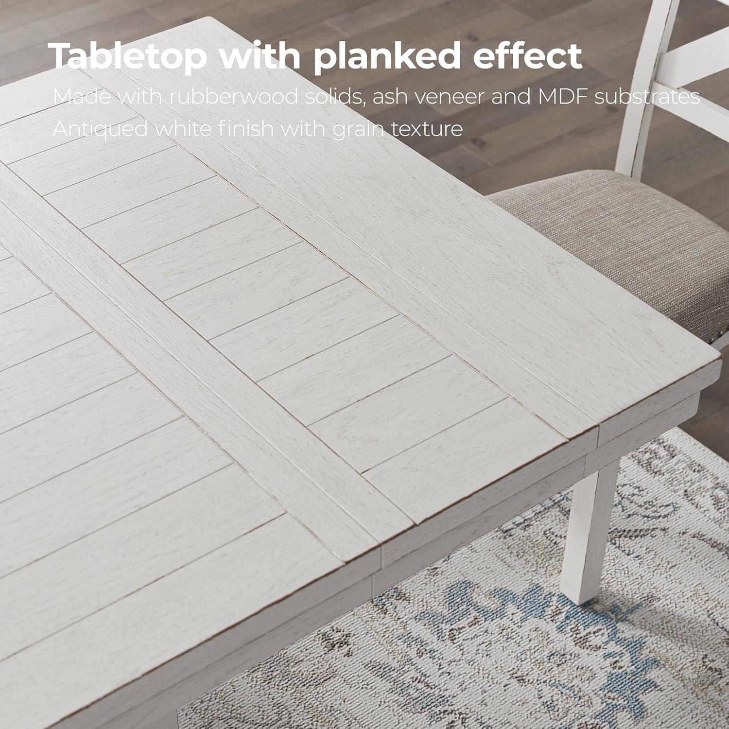 imageSignature Design by Ashley Robbinsdale Farmhouse Distressed Counter Height Dining Extension Table with Trestle Base Planked Effect and 2 Removable End Leaves WhiteAntique White