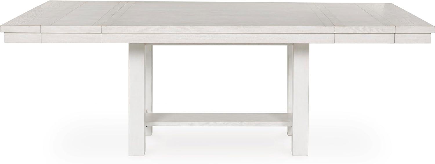 imageSignature Design by Ashley Robbinsdale Farmhouse Distressed Counter Height Dining Extension Table with Trestle Base Planked Effect and 2 Removable End Leaves WhiteAntique White