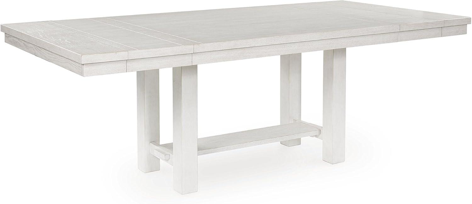imageSignature Design by Ashley Robbinsdale Farmhouse Distressed Counter Height Dining Extension Table with Trestle Base Planked Effect and 2 Removable End Leaves WhiteAntique White