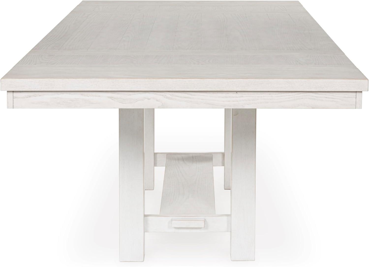 imageSignature Design by Ashley Robbinsdale Farmhouse Distressed Counter Height Dining Extension Table with Trestle Base Planked Effect and 2 Removable End Leaves WhiteAntique White
