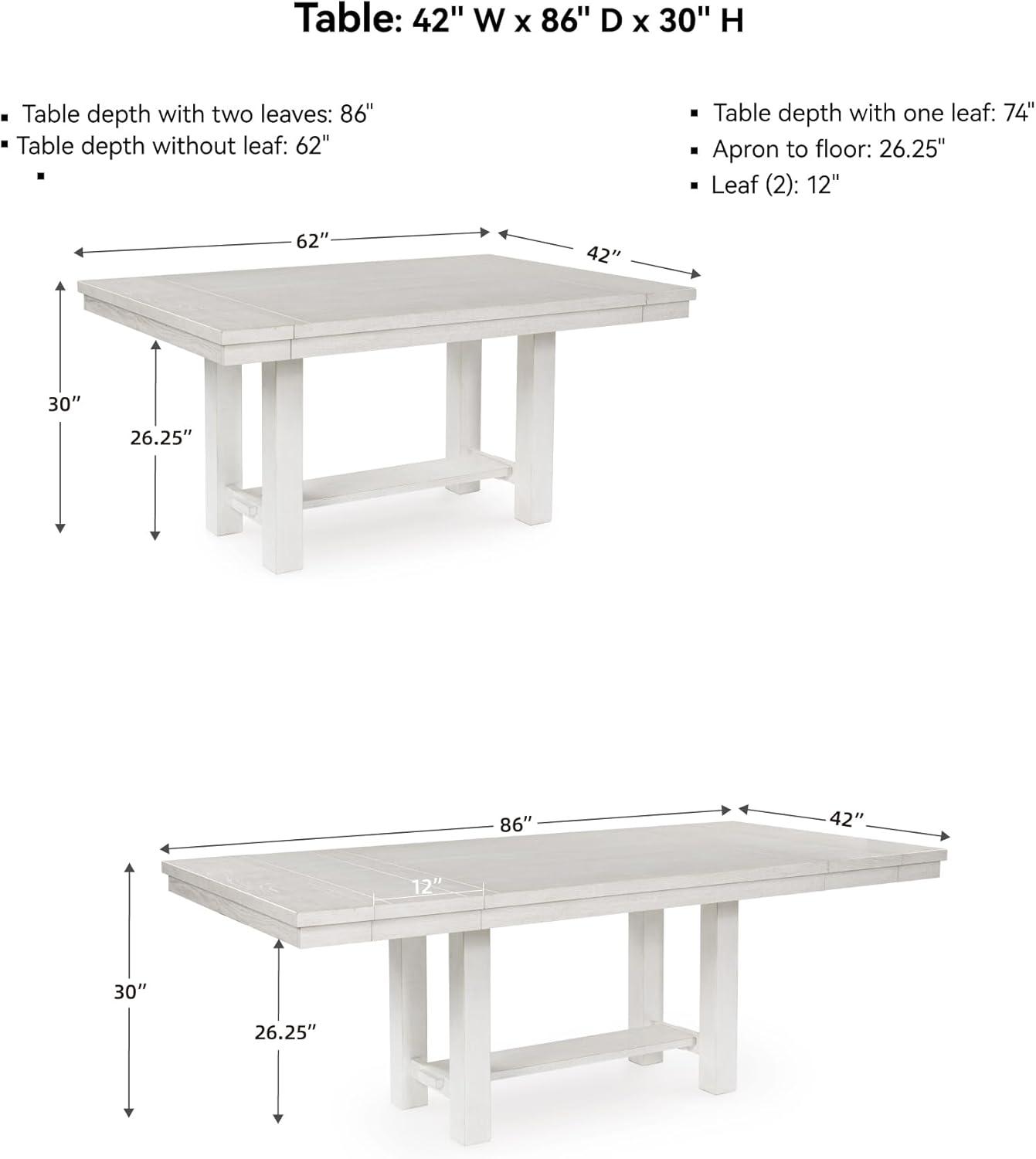 imageSignature Design by Ashley Robbinsdale Farmhouse Distressed Counter Height Dining Extension Table with Trestle Base Planked Effect and 2 Removable End Leaves WhiteAntique White