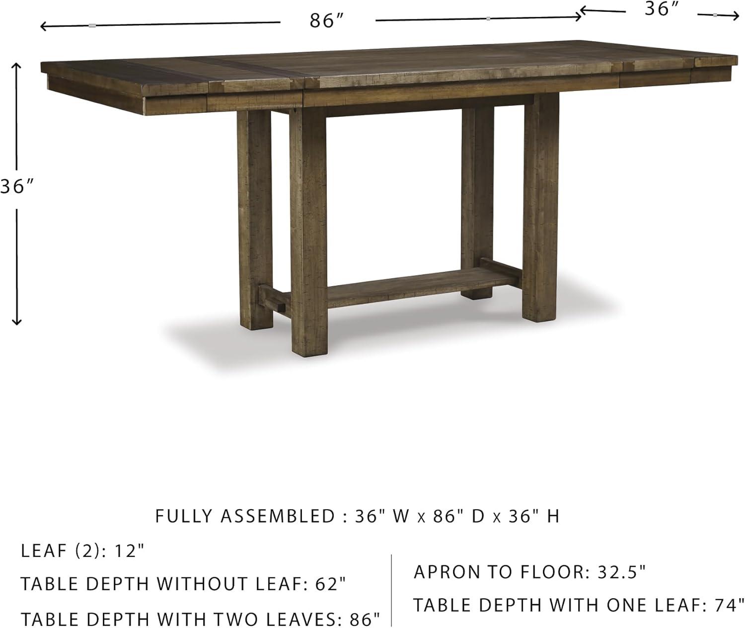 imageSignature Design by Ashley Robbinsdale Farmhouse Distressed Counter Height Dining Extension Table with Trestle Base Planked Effect and 2 Removable End Leaves WhiteBrown