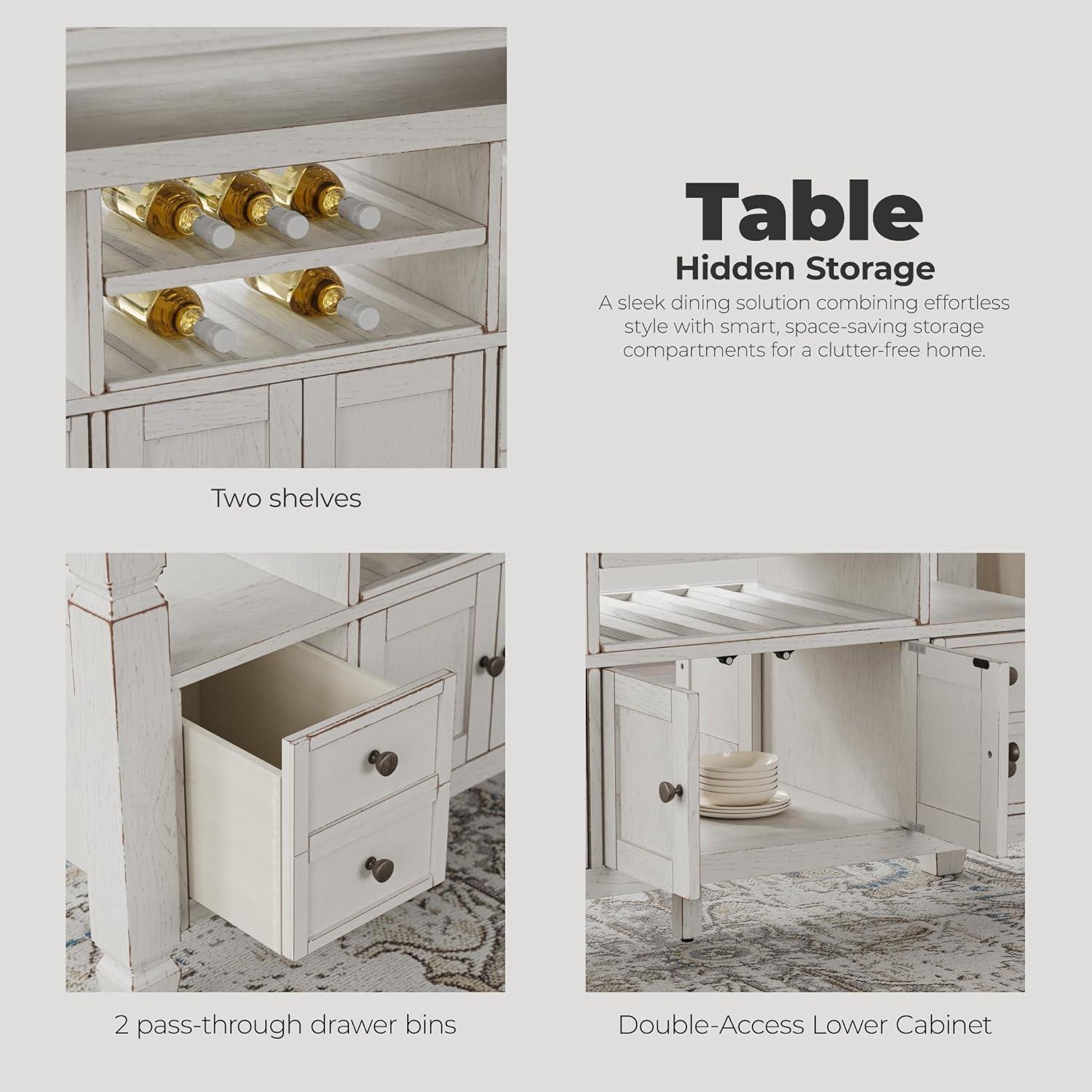 imageSignature Design by Ashley Robbinsdale Farmhouse Distressed Counter Height Dining Extension Table with Trestle Base Planked Effect and 2 Removable End Leaves WhiteAntique White