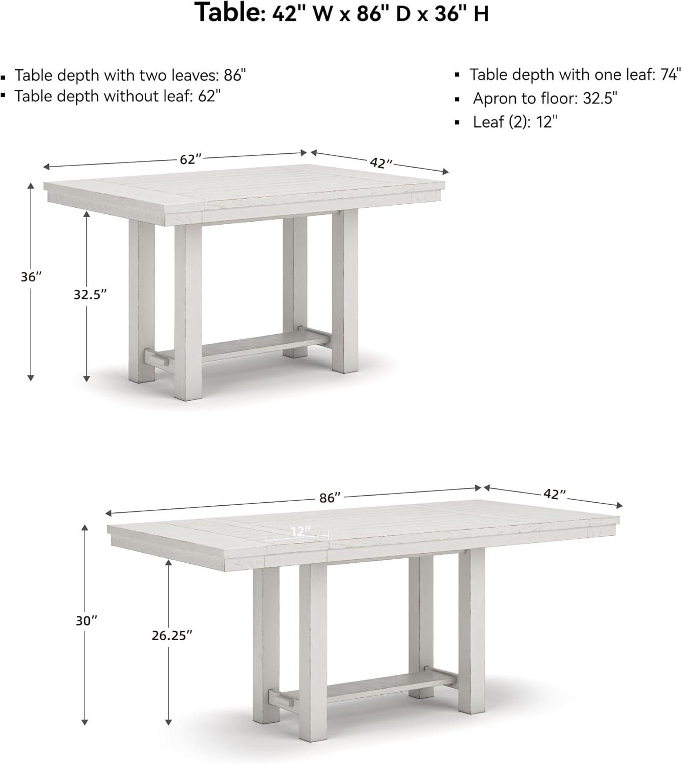 imageSignature Design by Ashley Robbinsdale Farmhouse Distressed Counter Height Dining Extension Table with Trestle Base Planked Effect and 2 Removable End Leaves WhiteWhite