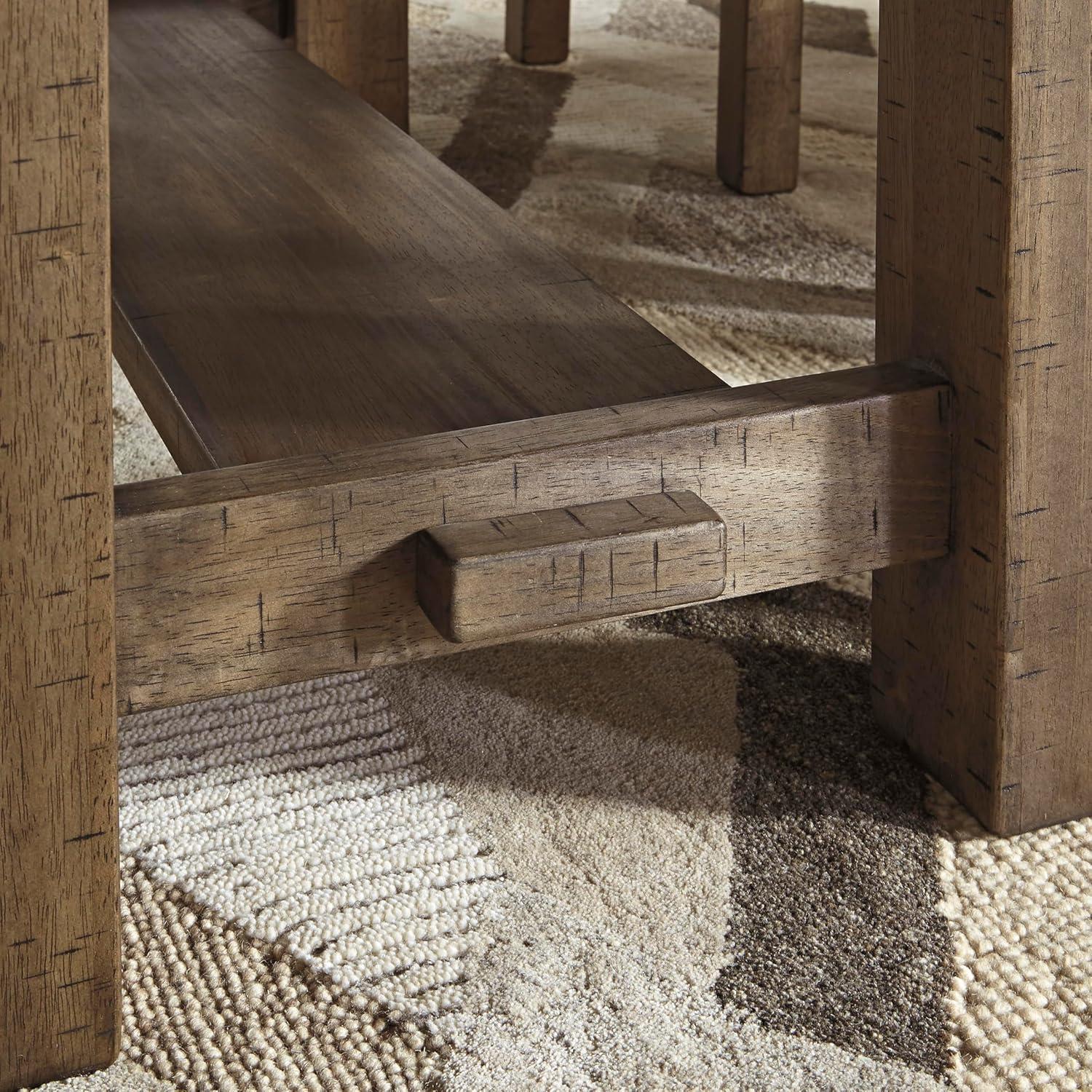 imageSignature Design by Ashley Robbinsdale Farmhouse Distressed Counter Height Dining Extension Table with Trestle Base Planked Effect and 2 Removable End Leaves WhiteBrown