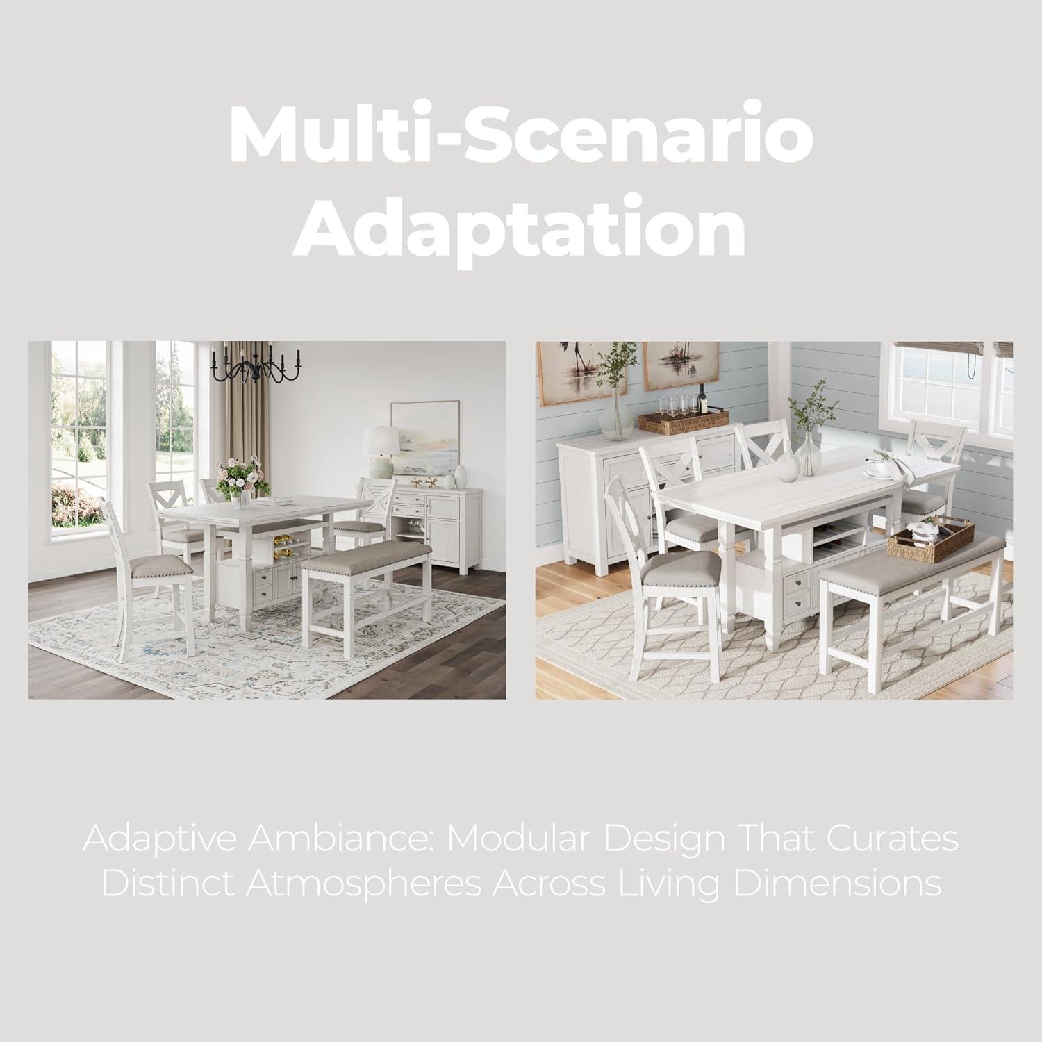imageSignature Design by Ashley Robbinsdale Farmhouse Distressed Counter Height Dining Extension Table with Trestle Base Planked Effect and 2 Removable End Leaves WhiteAntique White