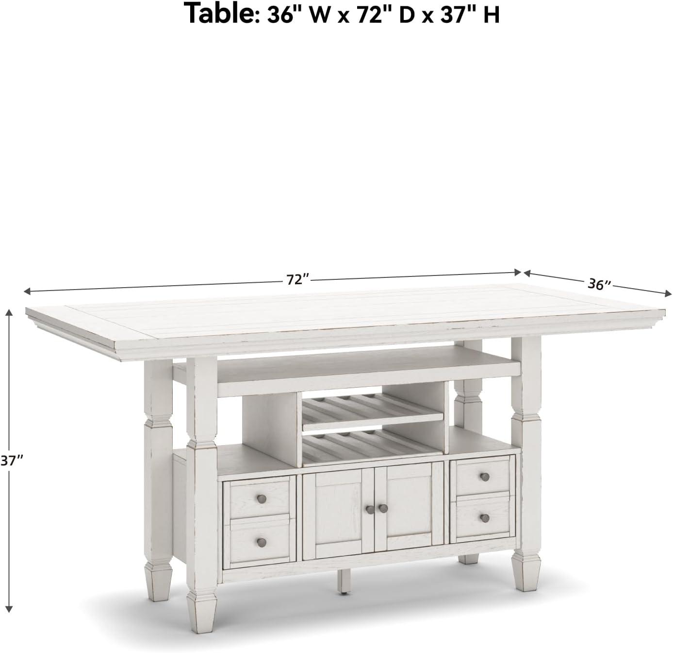 imageSignature Design by Ashley Robbinsdale Farmhouse Distressed Counter Height Dining Extension Table with Trestle Base Planked Effect and 2 Removable End Leaves WhiteAntique White