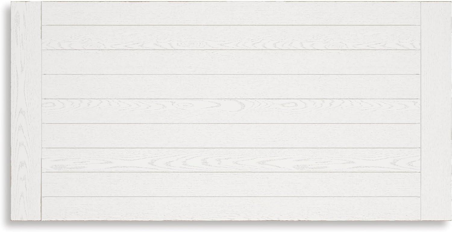 imageSignature Design by Ashley Robbinsdale Farmhouse Distressed Counter Height Dining Extension Table with Trestle Base Planked Effect and 2 Removable End Leaves WhiteAntique White