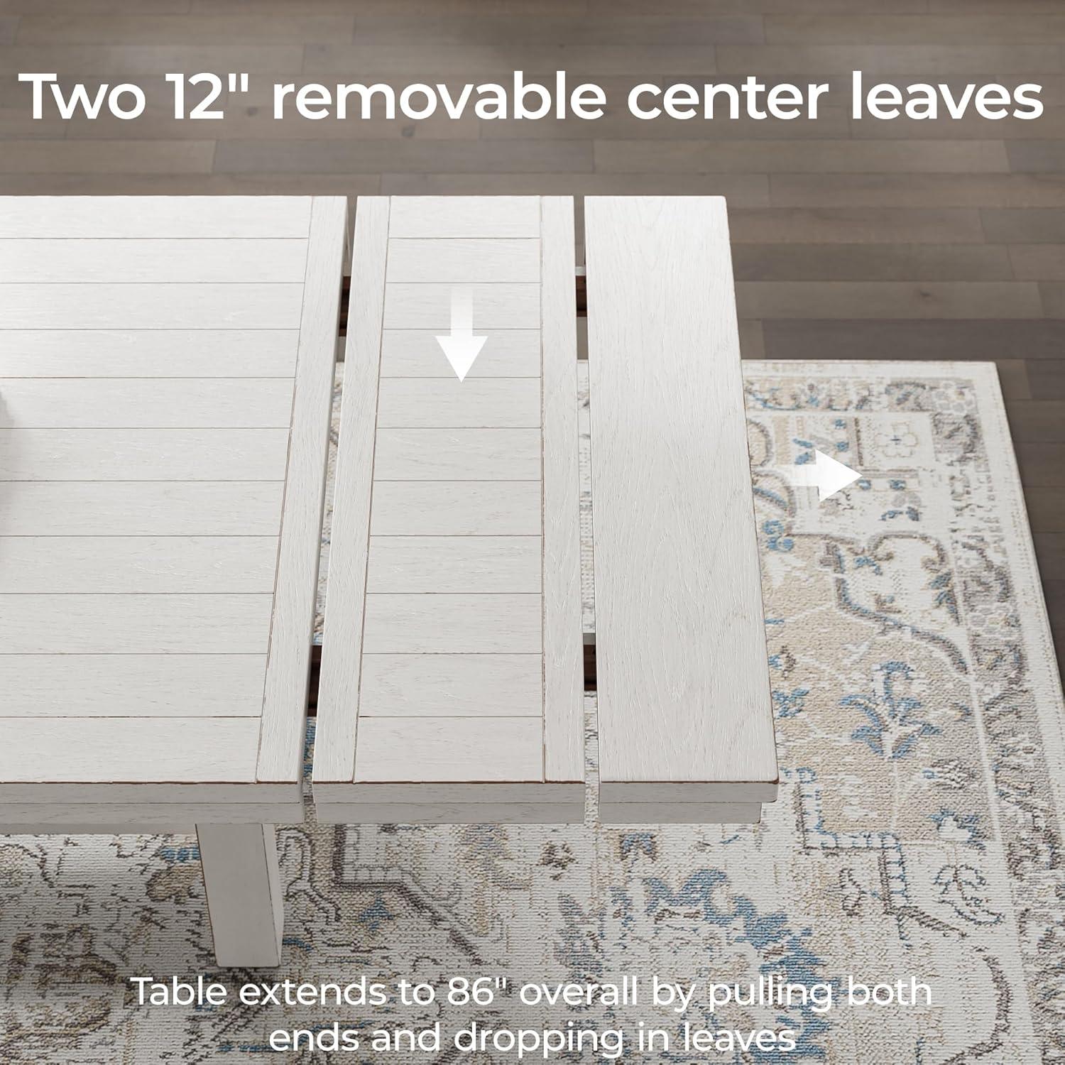 imageSignature Design by Ashley Robbinsdale Farmhouse Distressed Counter Height Dining Extension Table with Trestle Base Planked Effect and 2 Removable End Leaves WhiteAntique White