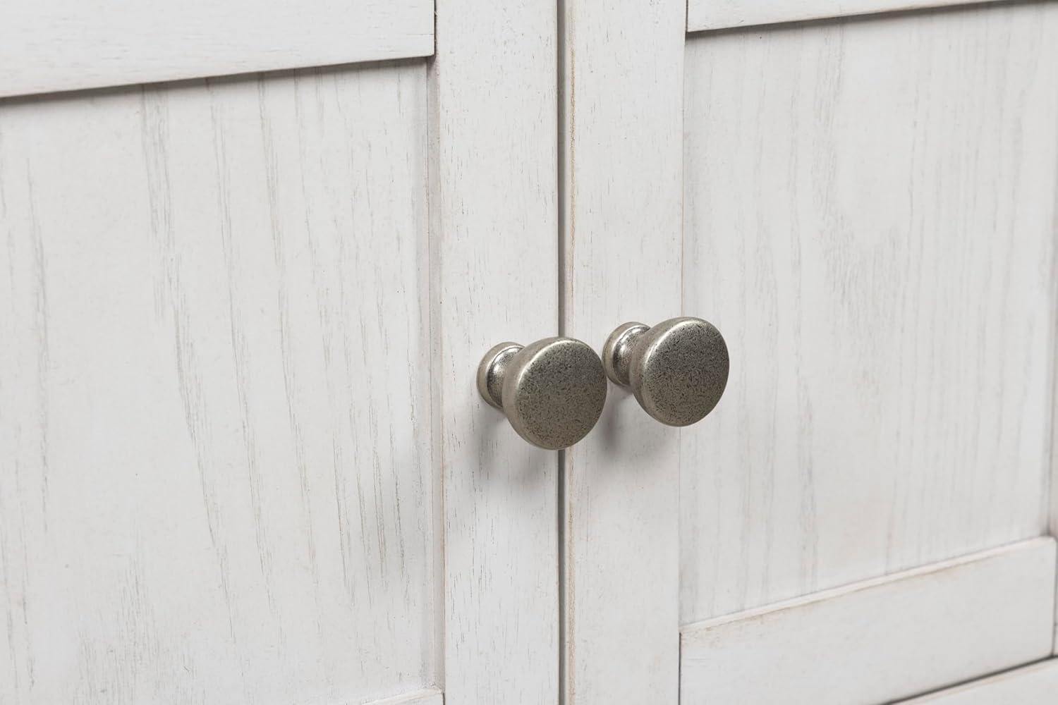 imageSignature Design by Ashley Robbinsdale Farmhouse Distressed Counter Height Dining Extension Table with Trestle Base Planked Effect and 2 Removable End Leaves WhiteAntique White