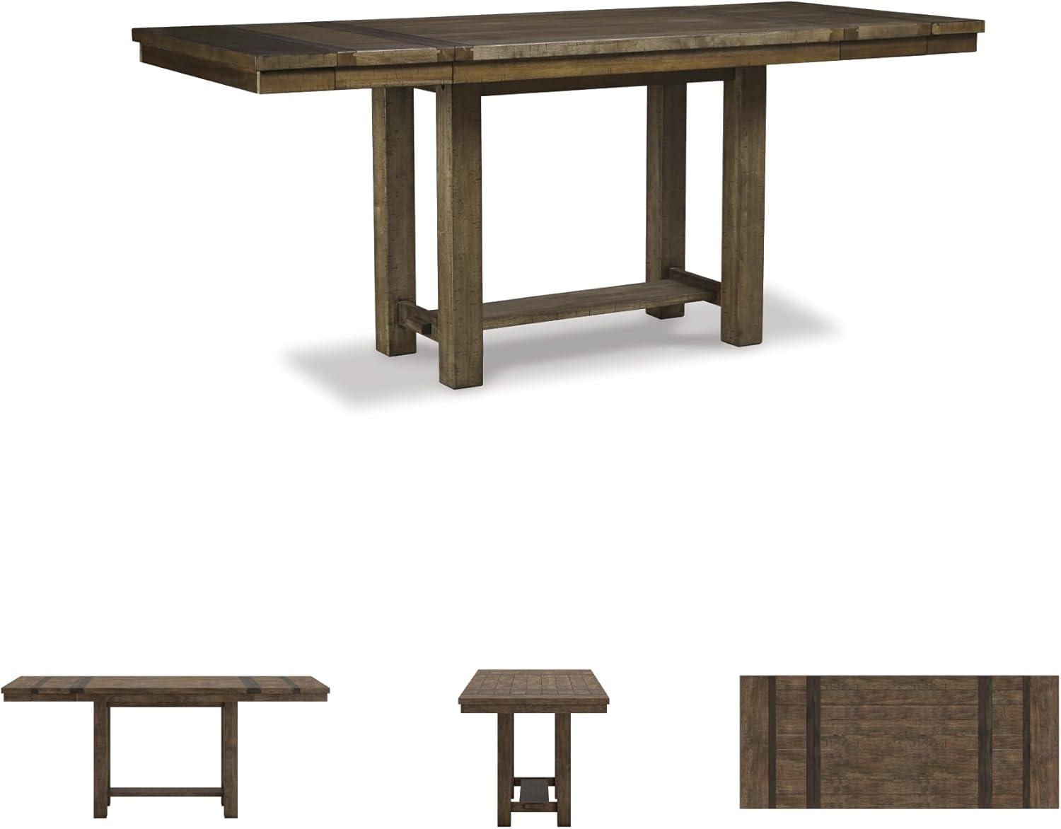 imageSignature Design by Ashley Robbinsdale Farmhouse Distressed Counter Height Dining Extension Table with Trestle Base Planked Effect and 2 Removable End Leaves WhiteBrown