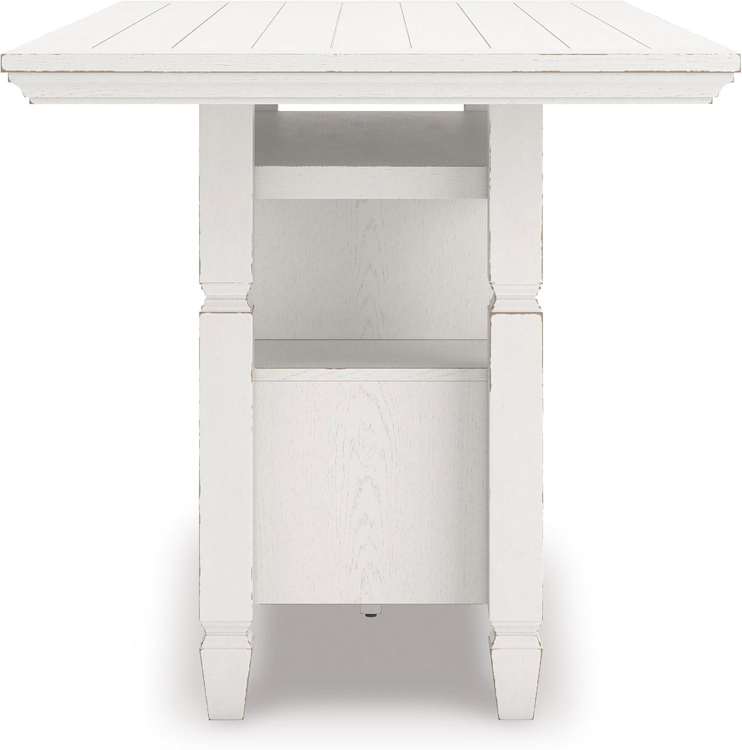 imageSignature Design by Ashley Robbinsdale Farmhouse Distressed Counter Height Dining Extension Table with Trestle Base Planked Effect and 2 Removable End Leaves WhiteAntique White