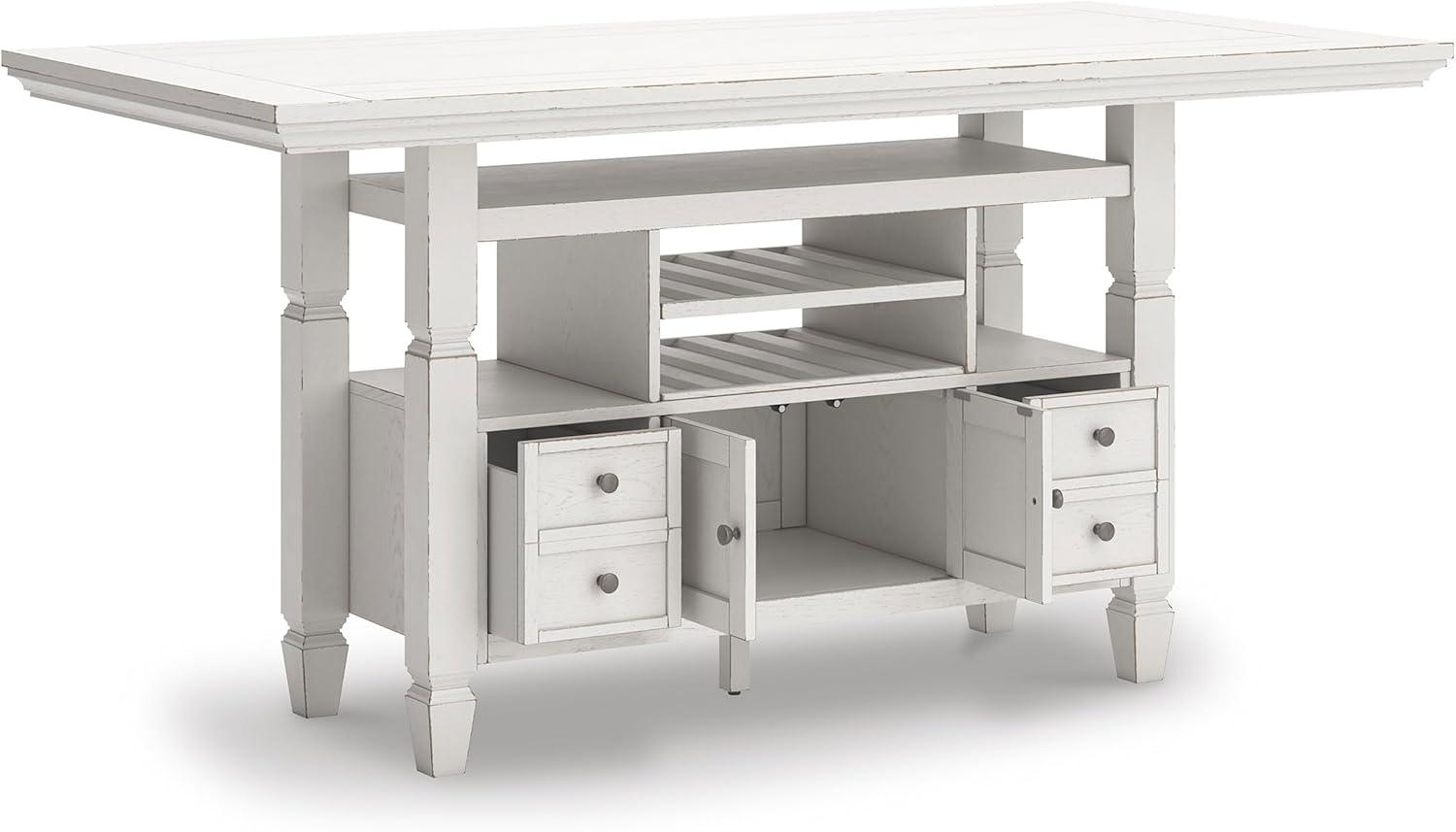 imageSignature Design by Ashley Robbinsdale Farmhouse Distressed Counter Height Dining Extension Table with Trestle Base Planked Effect and 2 Removable End Leaves WhiteAntique White