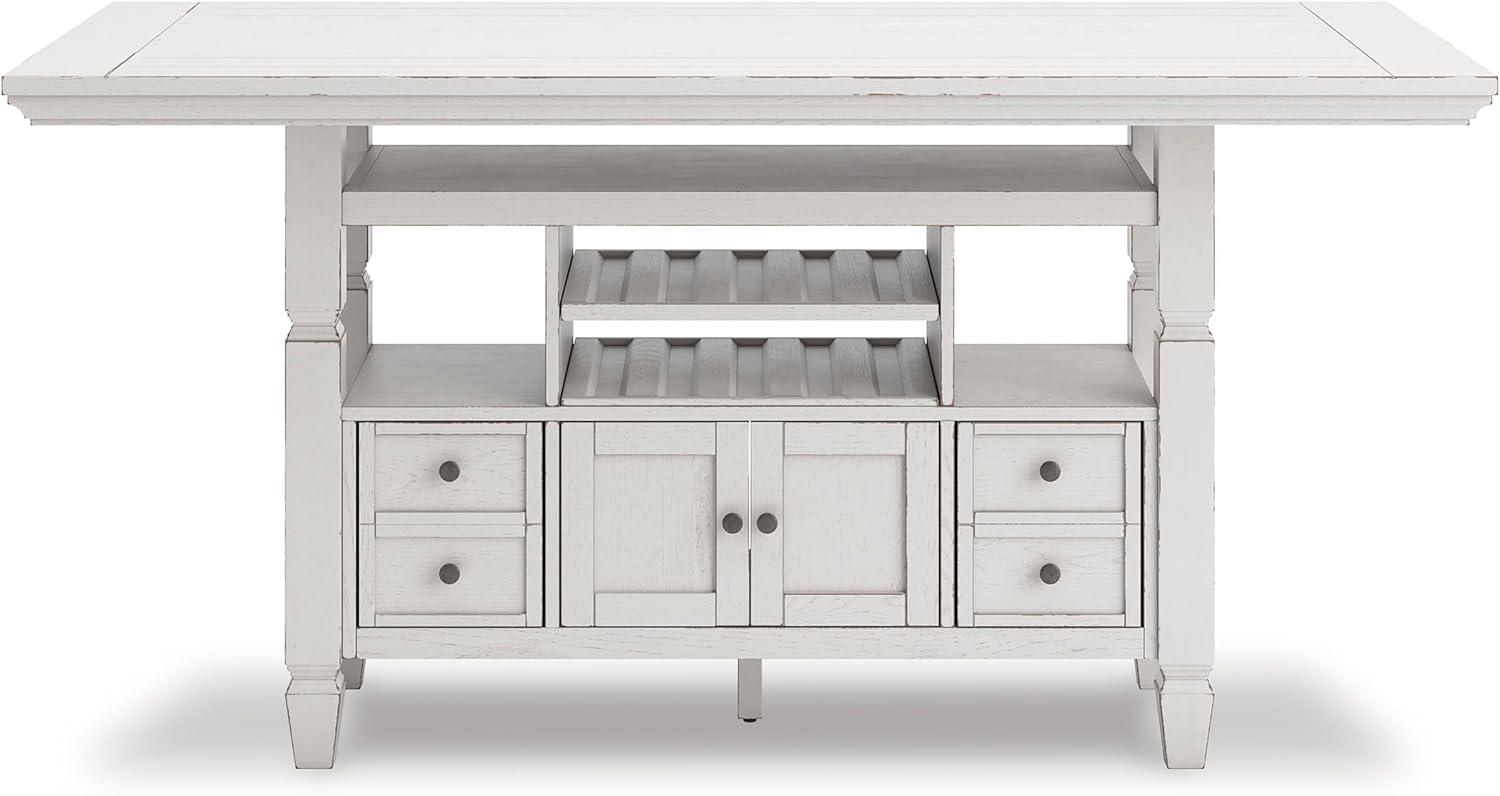 imageSignature Design by Ashley Robbinsdale Farmhouse Distressed Counter Height Dining Extension Table with Trestle Base Planked Effect and 2 Removable End Leaves WhiteAntique White