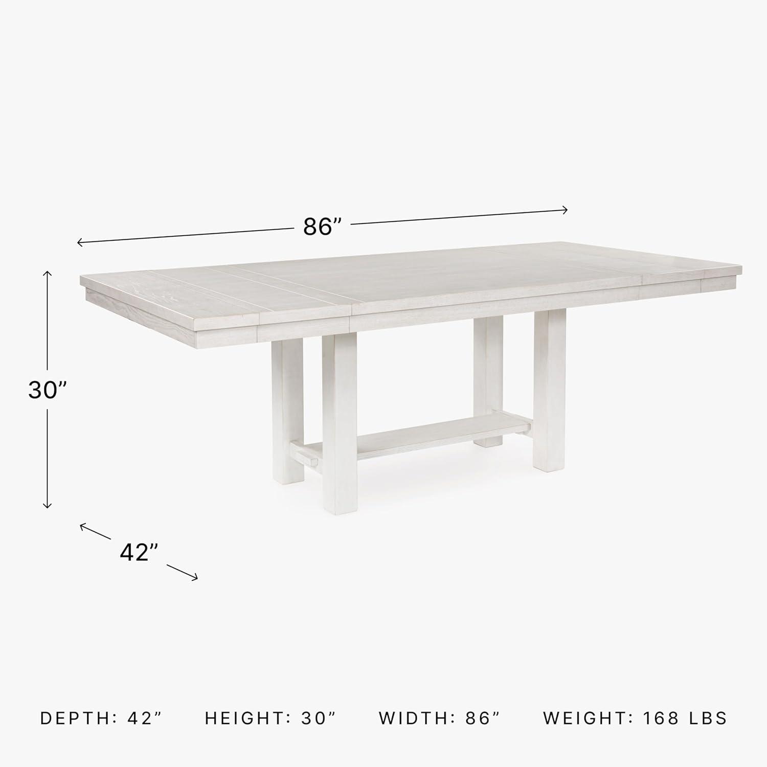 imageSignature Design by Ashley Robbinsdale Farmhouse Distressed Counter Height Dining Extension Table with Trestle Base Planked Effect and 2 Removable End Leaves WhiteAntique White