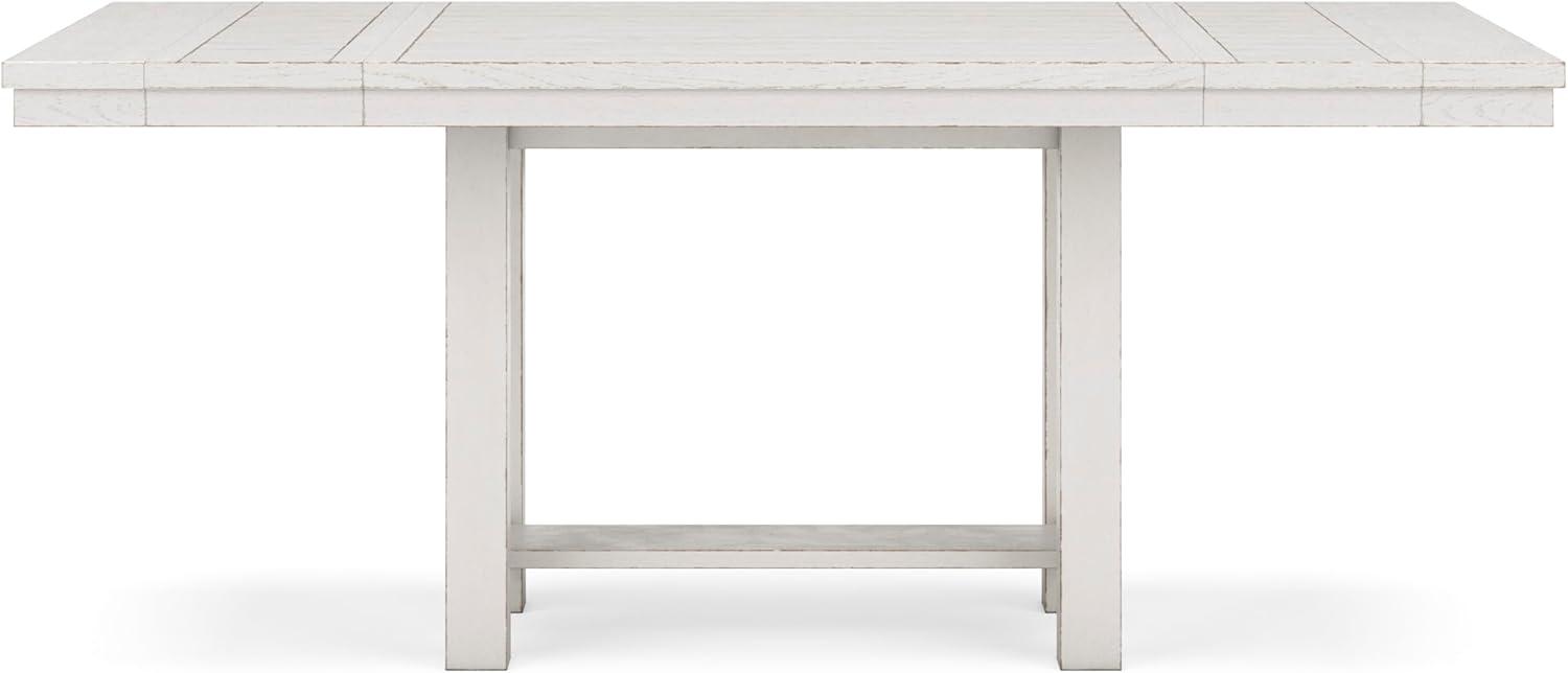 imageSignature Design by Ashley Robbinsdale Farmhouse Distressed Counter Height Dining Extension Table with Trestle Base Planked Effect and 2 Removable End Leaves WhiteWhite