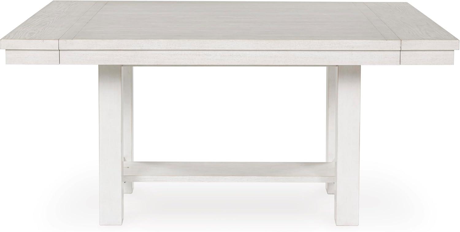 imageSignature Design by Ashley Robbinsdale Farmhouse Distressed Counter Height Dining Extension Table with Trestle Base Planked Effect and 2 Removable End Leaves WhiteAntique White