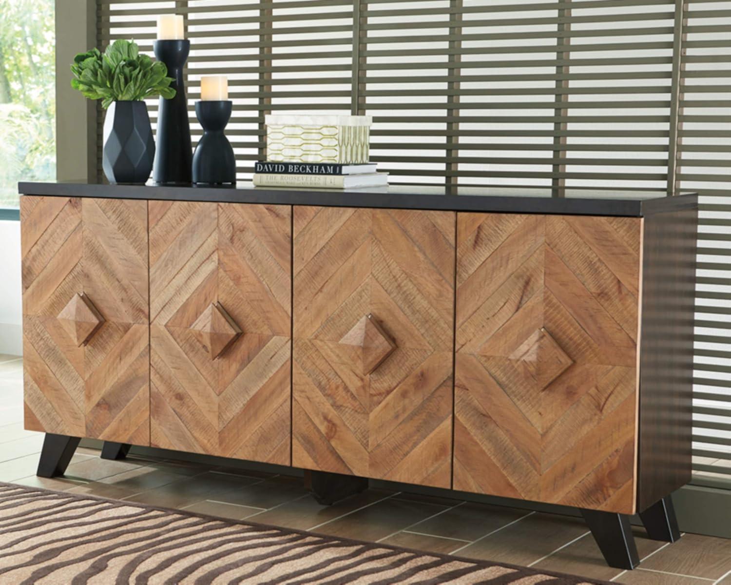 imageSignature Design by Ashley Robin Ridge Modern Wood Accent Cabinet or TV Stand Brown ampamp BlackBrown Black