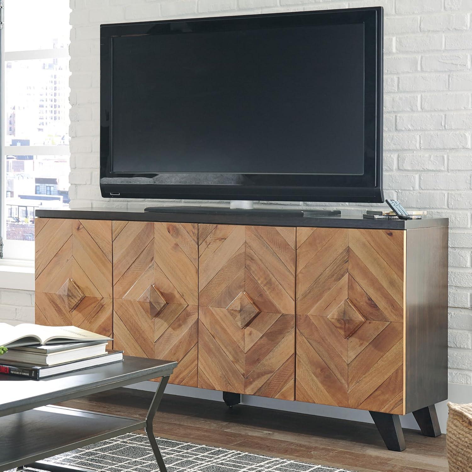 imageSignature Design by Ashley Robin Ridge Modern Wood Accent Cabinet or TV Stand Brown ampamp BlackBrown Black