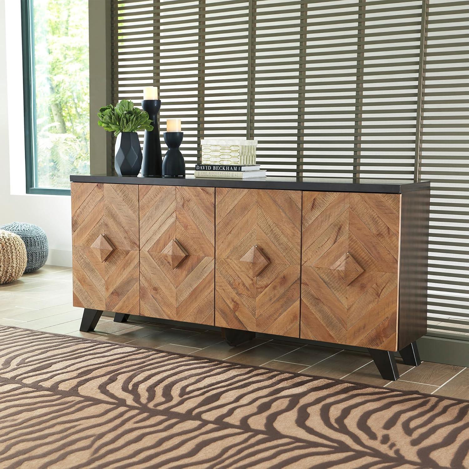 imageSignature Design by Ashley Robin Ridge Modern Wood Accent Cabinet or TV Stand Brown ampamp BlackBrown Black