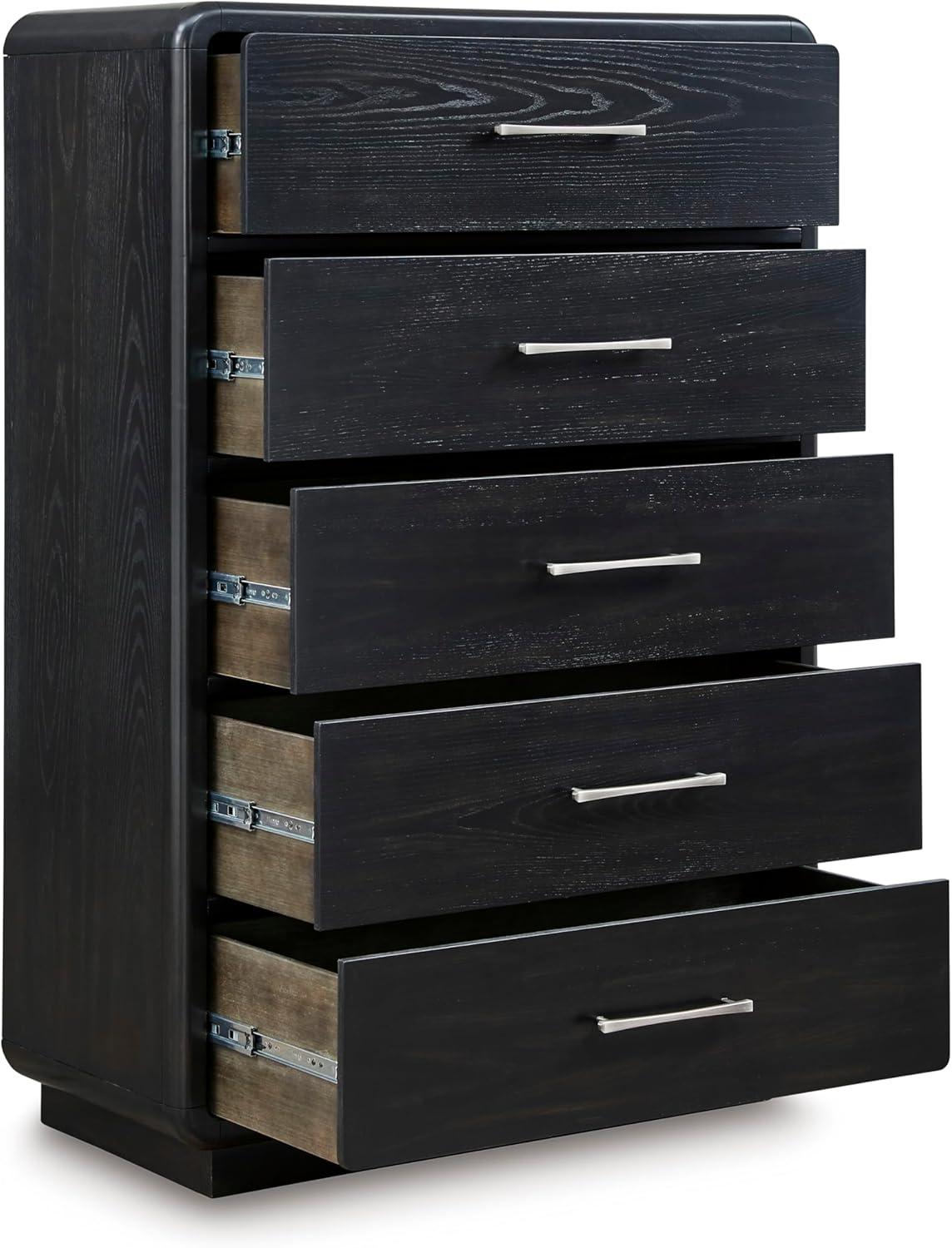 imageSignature Design by Ashley Rowanbeck Modern 5 Drawer Chest with FeltLined Top Drawer and Safety Stop Black5 Drawer Chest