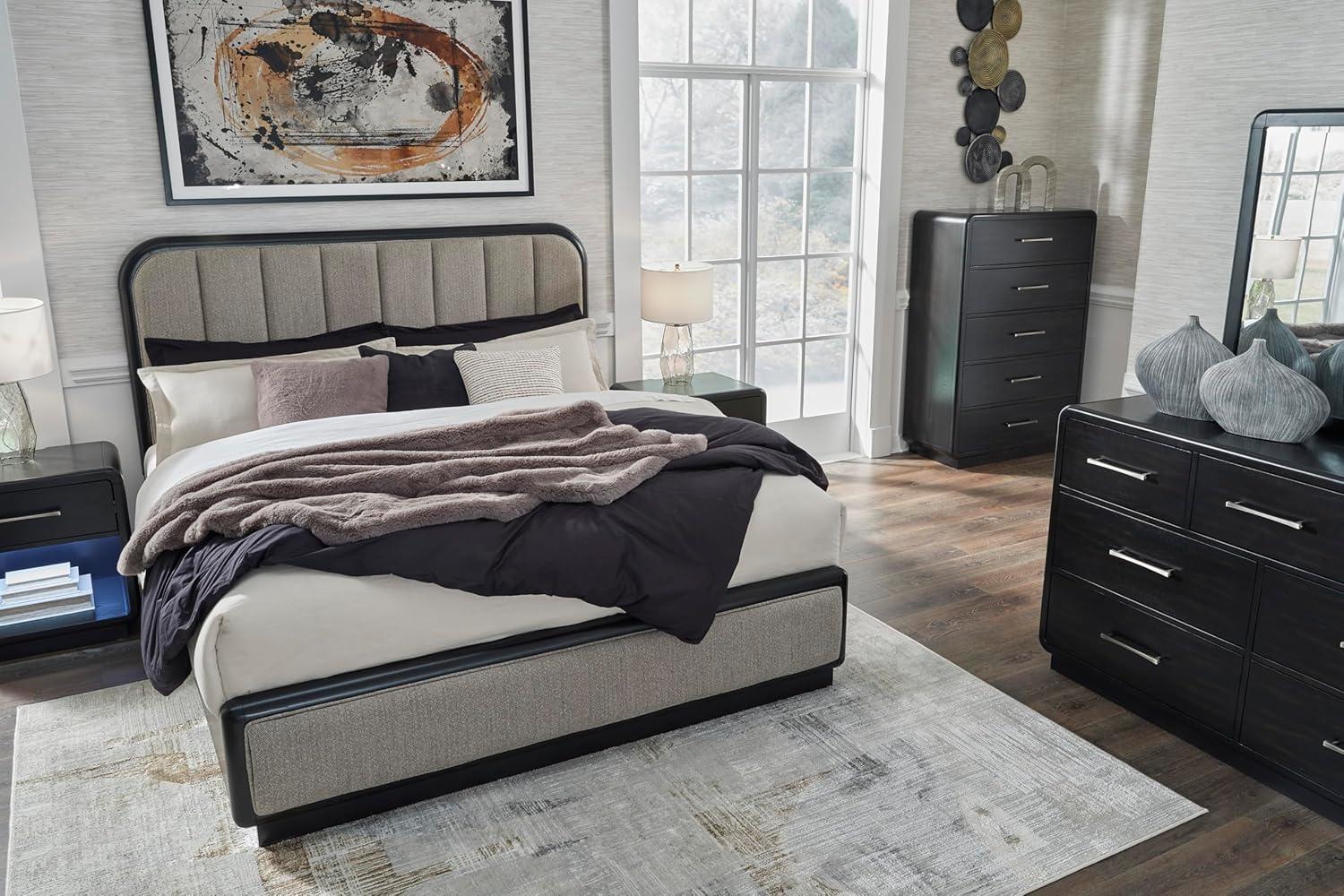 imageSignature Design by Ashley Rowanbeck Modern 5 Drawer Chest with FeltLined Top Drawer and Safety Stop Black5 Drawer Chest