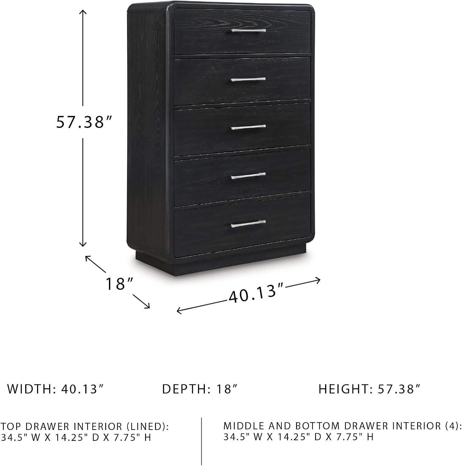 imageSignature Design by Ashley Rowanbeck Modern 5 Drawer Chest with FeltLined Top Drawer and Safety Stop Black5 Drawer Chest