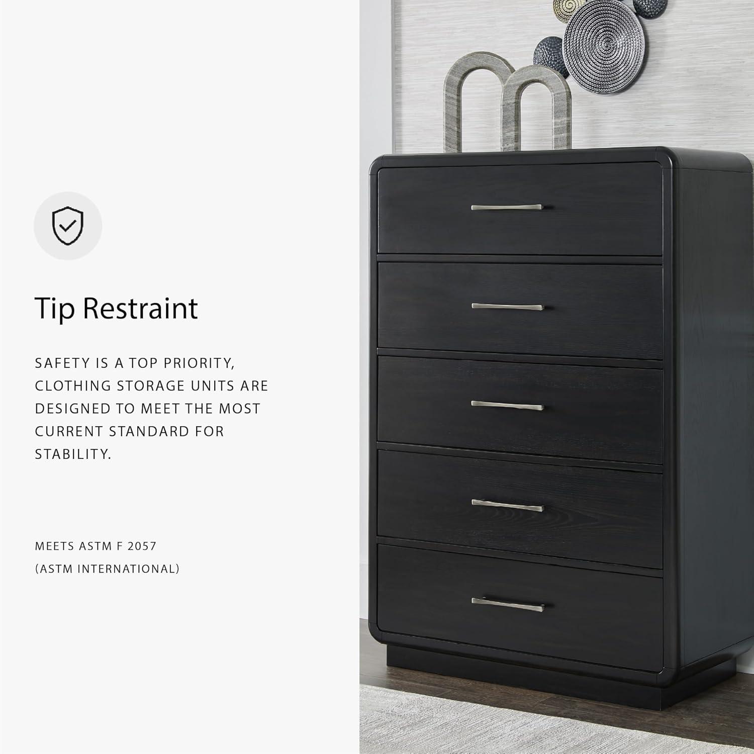 imageSignature Design by Ashley Rowanbeck Modern 5 Drawer Chest with FeltLined Top Drawer and Safety Stop Black5 Drawer Chest