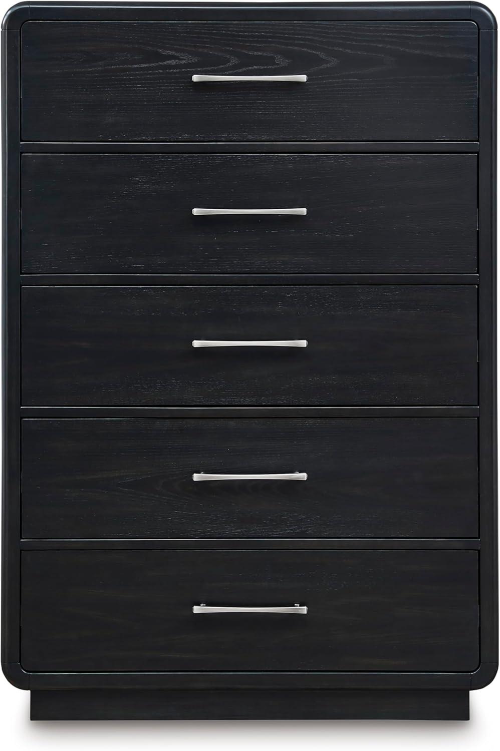 imageSignature Design by Ashley Rowanbeck Modern 5 Drawer Chest with FeltLined Top Drawer and Safety Stop Black5 Drawer Chest