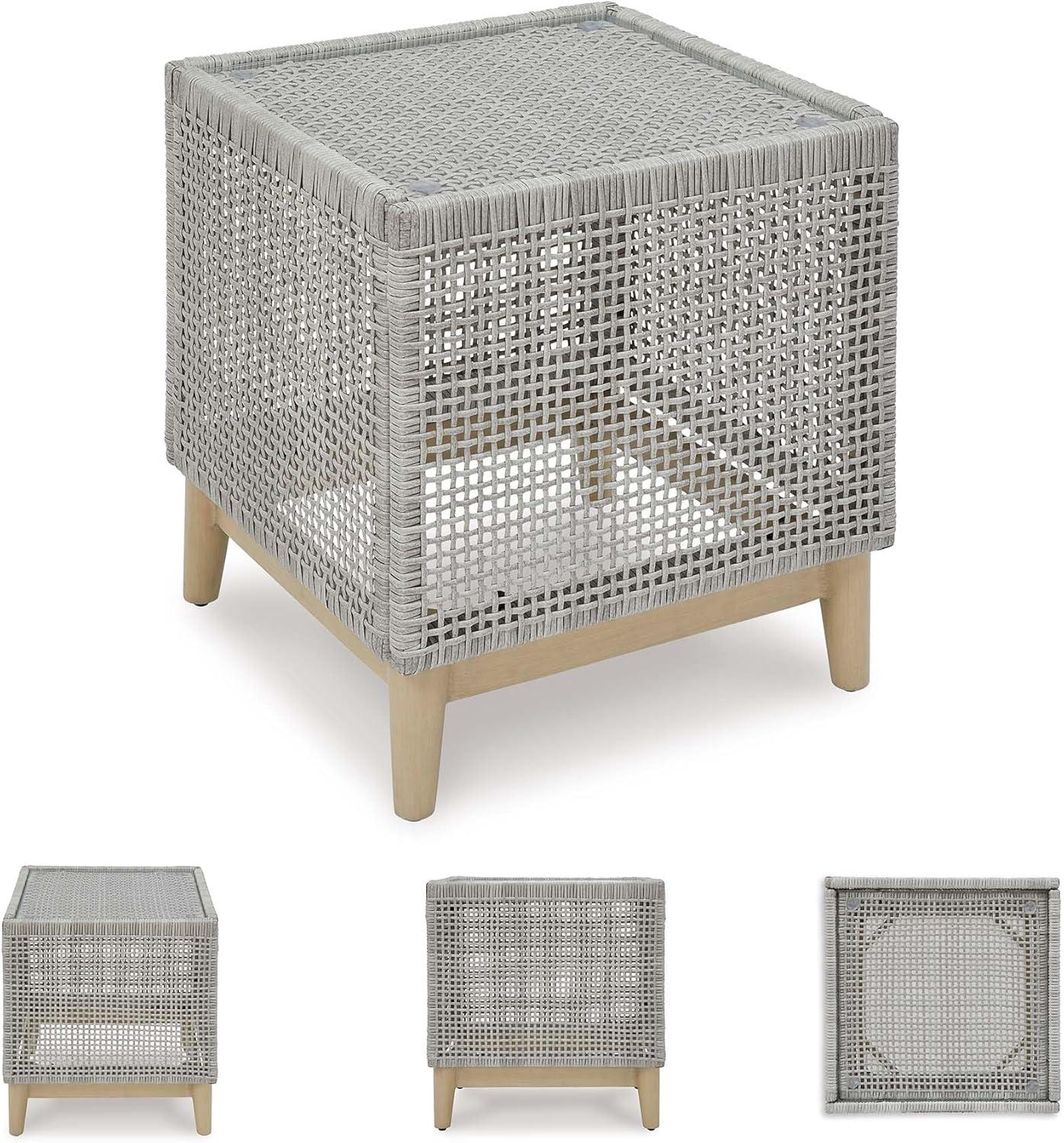 imageSignature Design by Ashley Seton Creek Contemporary Chic Outdoor AllWeather Resin Wicker End Table with Tempered Glass Tabletop Gray ampamp Light BrownOutdoor End Table