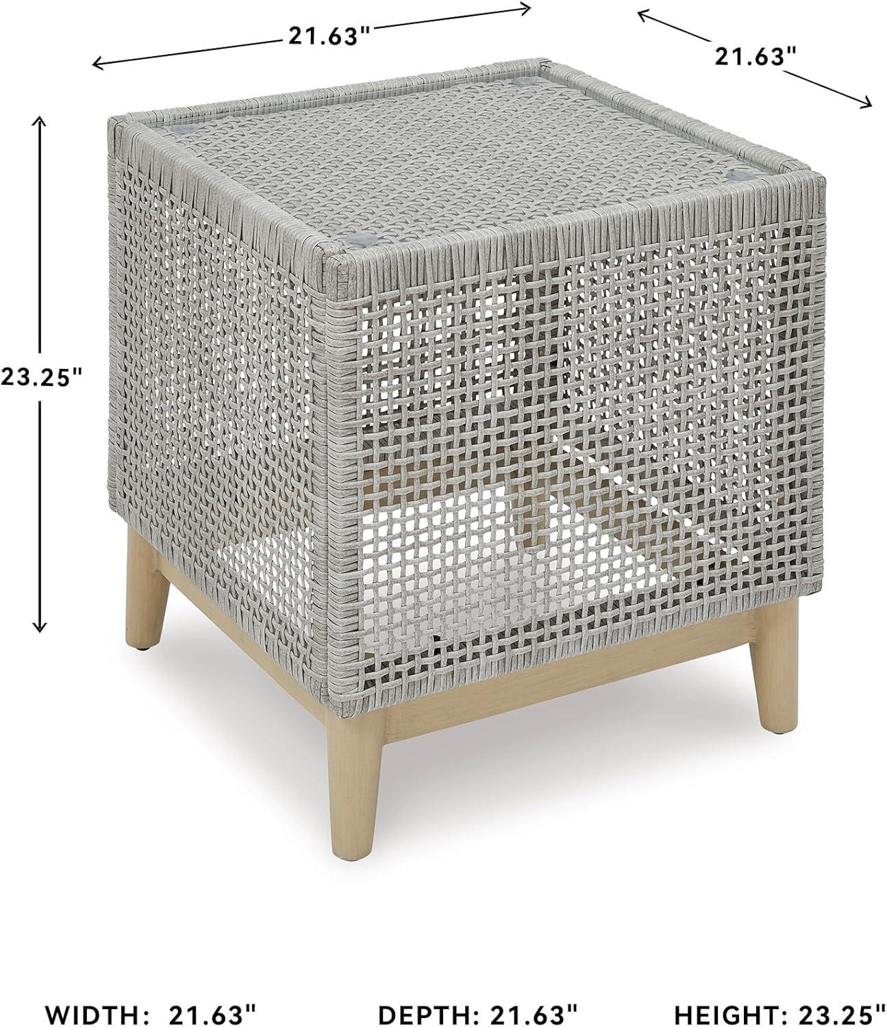 imageSignature Design by Ashley Seton Creek Contemporary Chic Outdoor AllWeather Resin Wicker End Table with Tempered Glass Tabletop Gray ampamp Light BrownOutdoor End Table