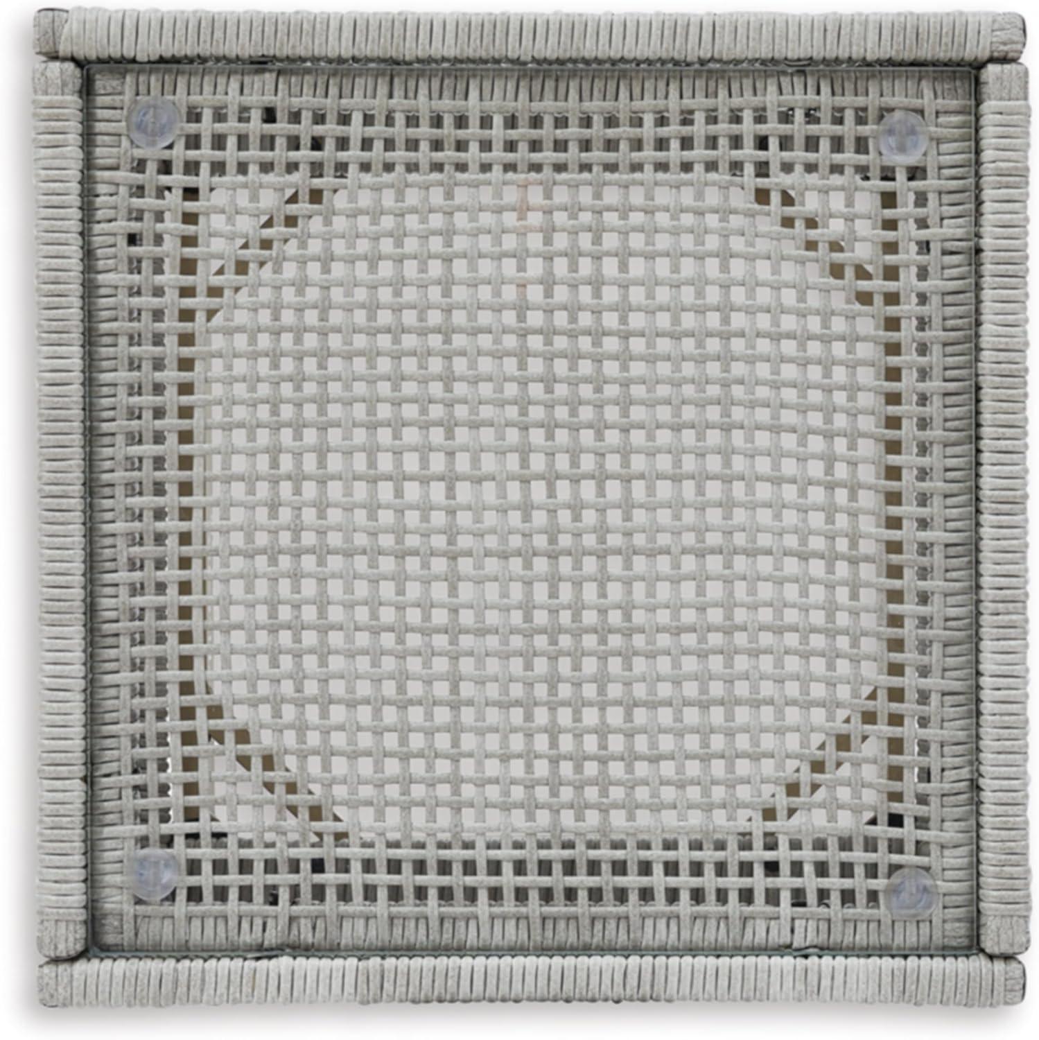 imageSignature Design by Ashley Seton Creek Contemporary Chic Outdoor AllWeather Resin Wicker End Table with Tempered Glass Tabletop Gray ampamp Light BrownOutdoor End Table