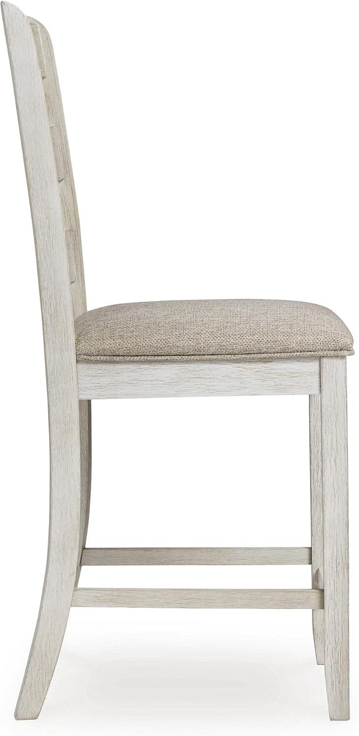 imageSignature Design by Ashley Skempton 2Count 24quot CounterHeight Upholstered Bar Stools Coastal Chic LadderBack Antique WhiteWhitewash