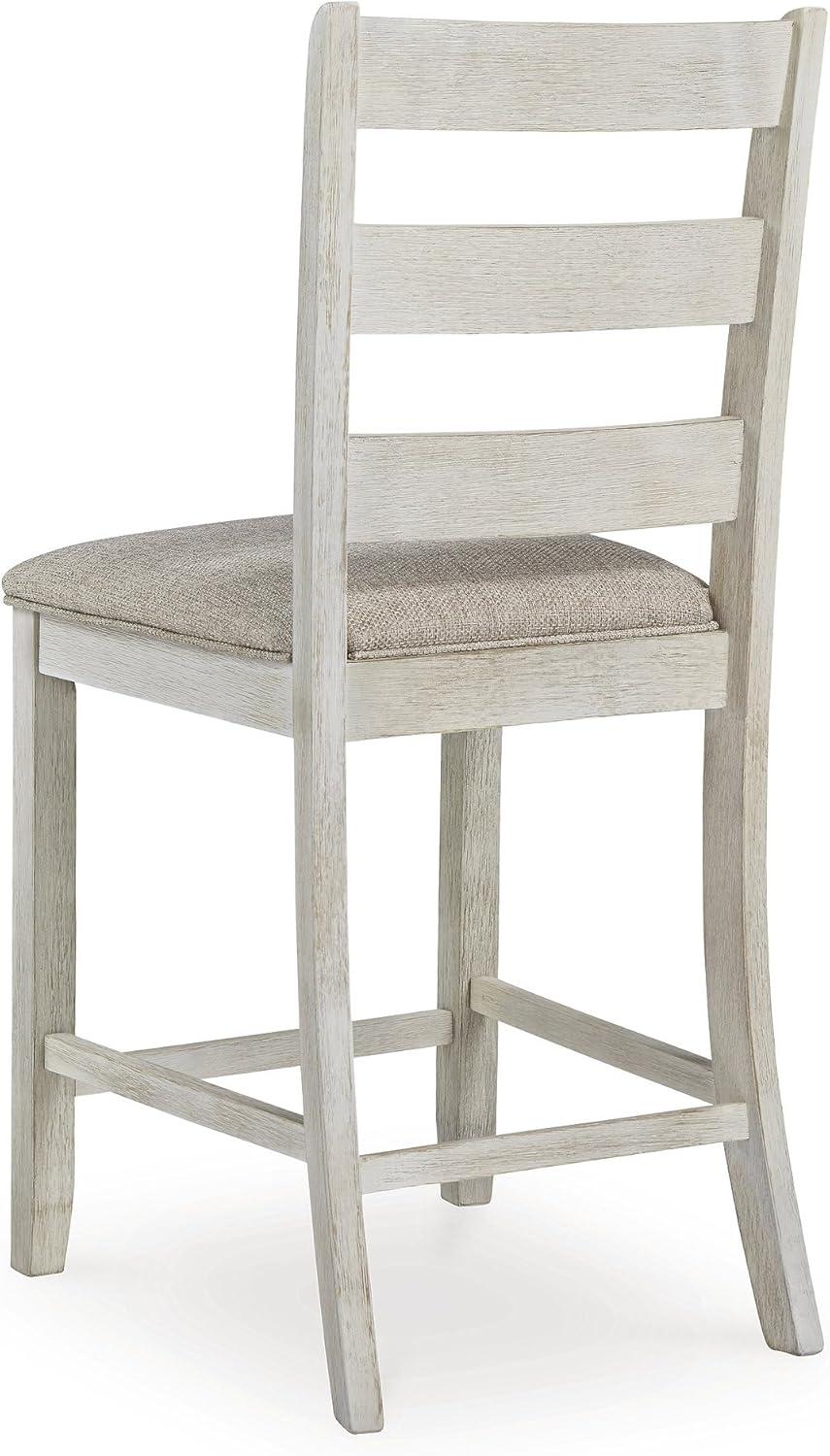 imageSignature Design by Ashley Skempton 2Count 24quot CounterHeight Upholstered Bar Stools Coastal Chic LadderBack Antique WhiteWhitewash