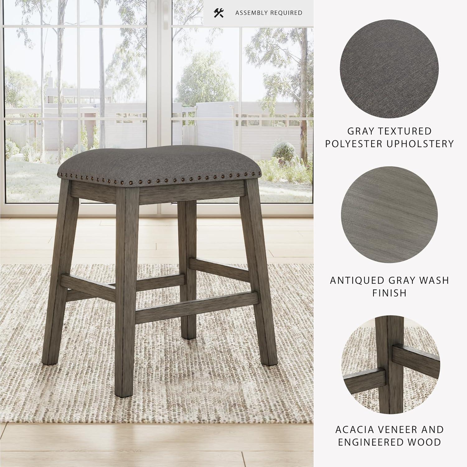 imageSignature Design by Ashley Skempton Modern 24quot Counter Height Upholstered Barstool 2 Count WhitewashGrey